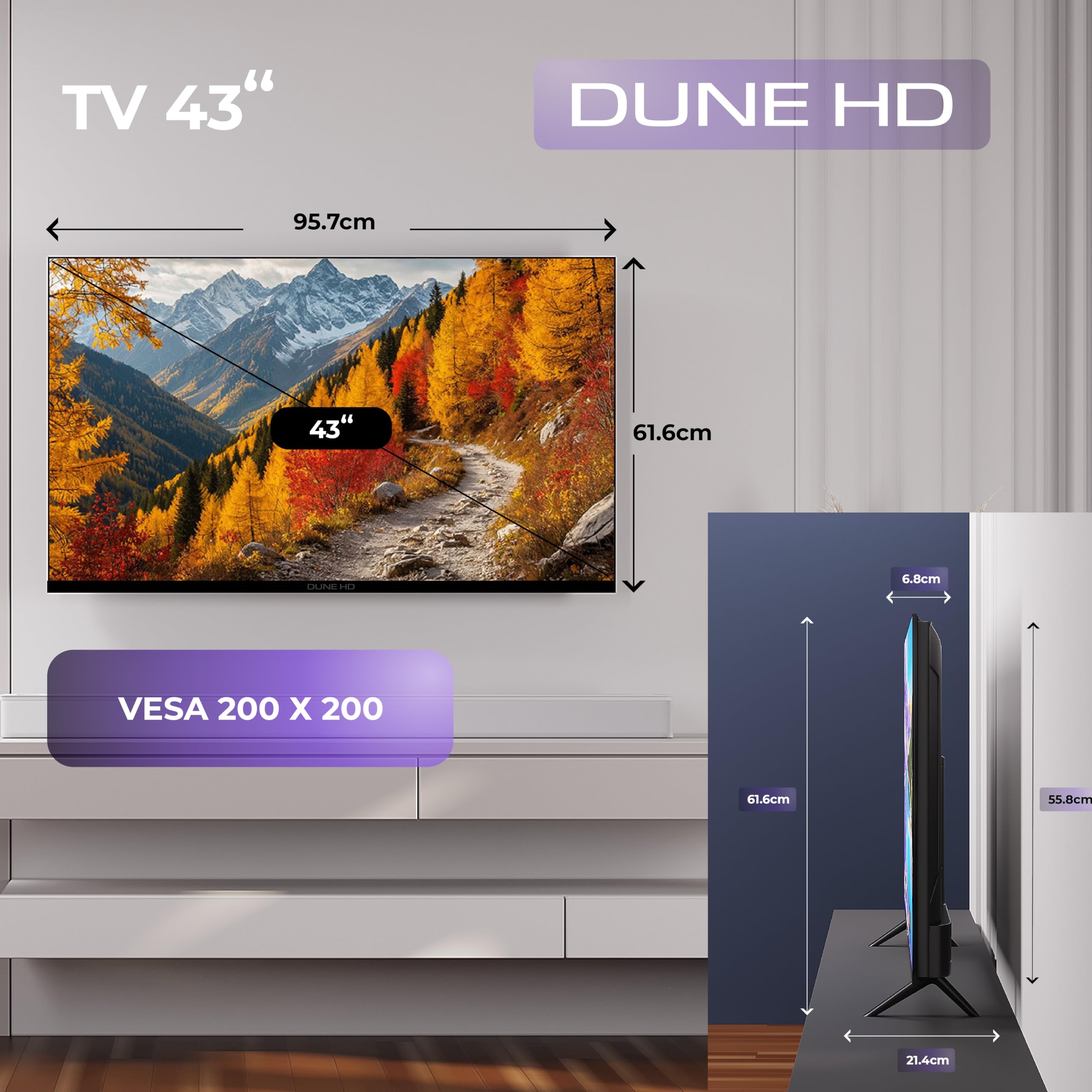 Dune HD Smart TV 43" (2026), QLED 4K UHD Quantum Dots, HDR10 HLG, Whale OS Android, 2+16, Sintonizador Triple DVB-T/T2/S/S2/C + TV analógica, Control por Voz, AirPlay, Miracast (43, Pulgadas)