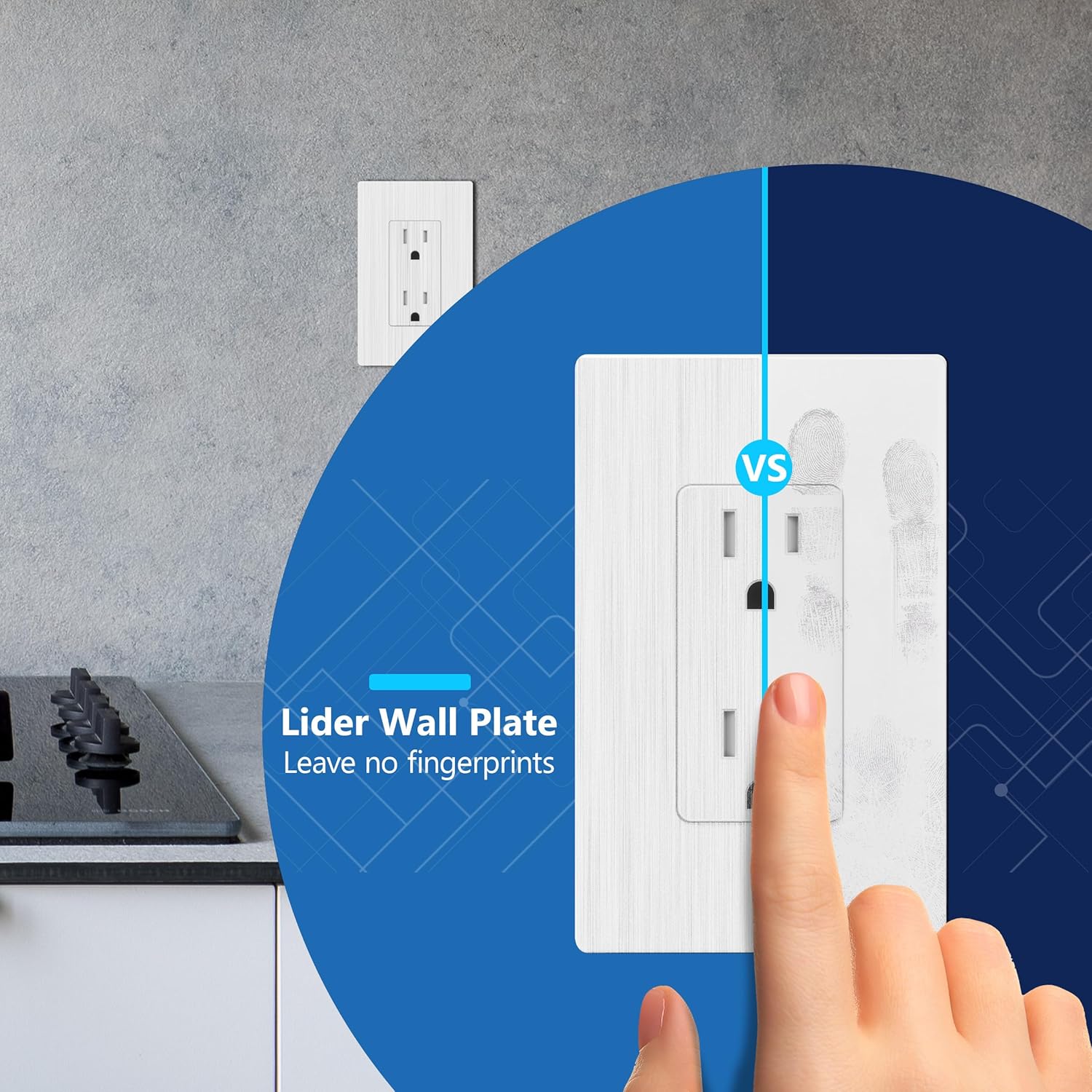 LIDER Brushed Finish Decorator Receptacle with Screwless Wall Plate, Child Safe Tamper-Resistant Wall Outlet, Residential Grade, Self-Grounding, 15A 125V, UL Listed, Brushed White, 5 Pack