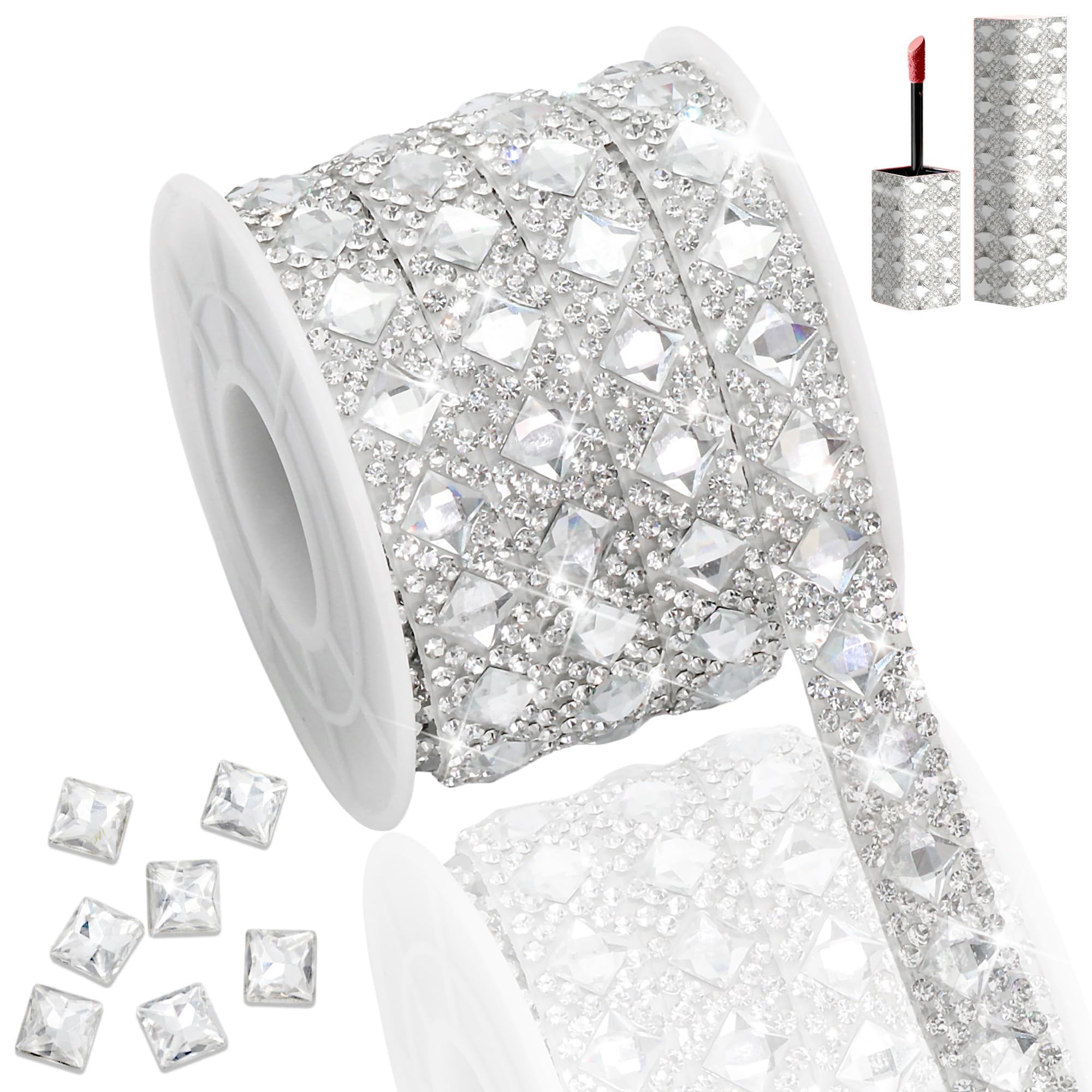 Cinta de diamantes de imitación brillantes autoadhesiva de cristal blanco de 1cm para manualidades