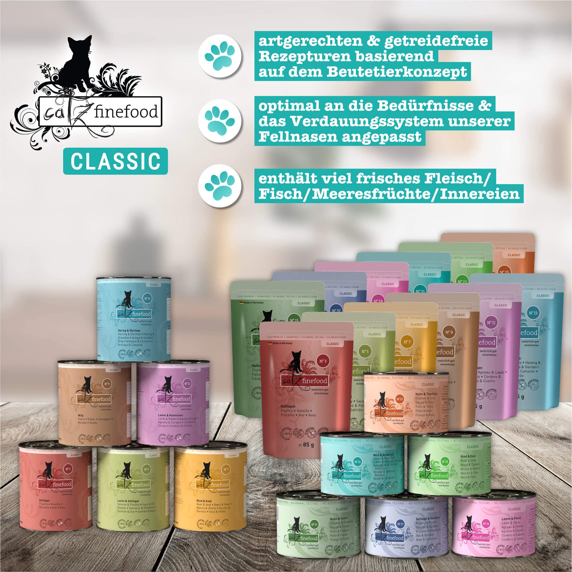 catz finefood N° 21 Wild & Roodbaars Fijnvoeding kattenvoer nat, verfijnd met aardappel & bosbessen, 6 x 400 g blikjes