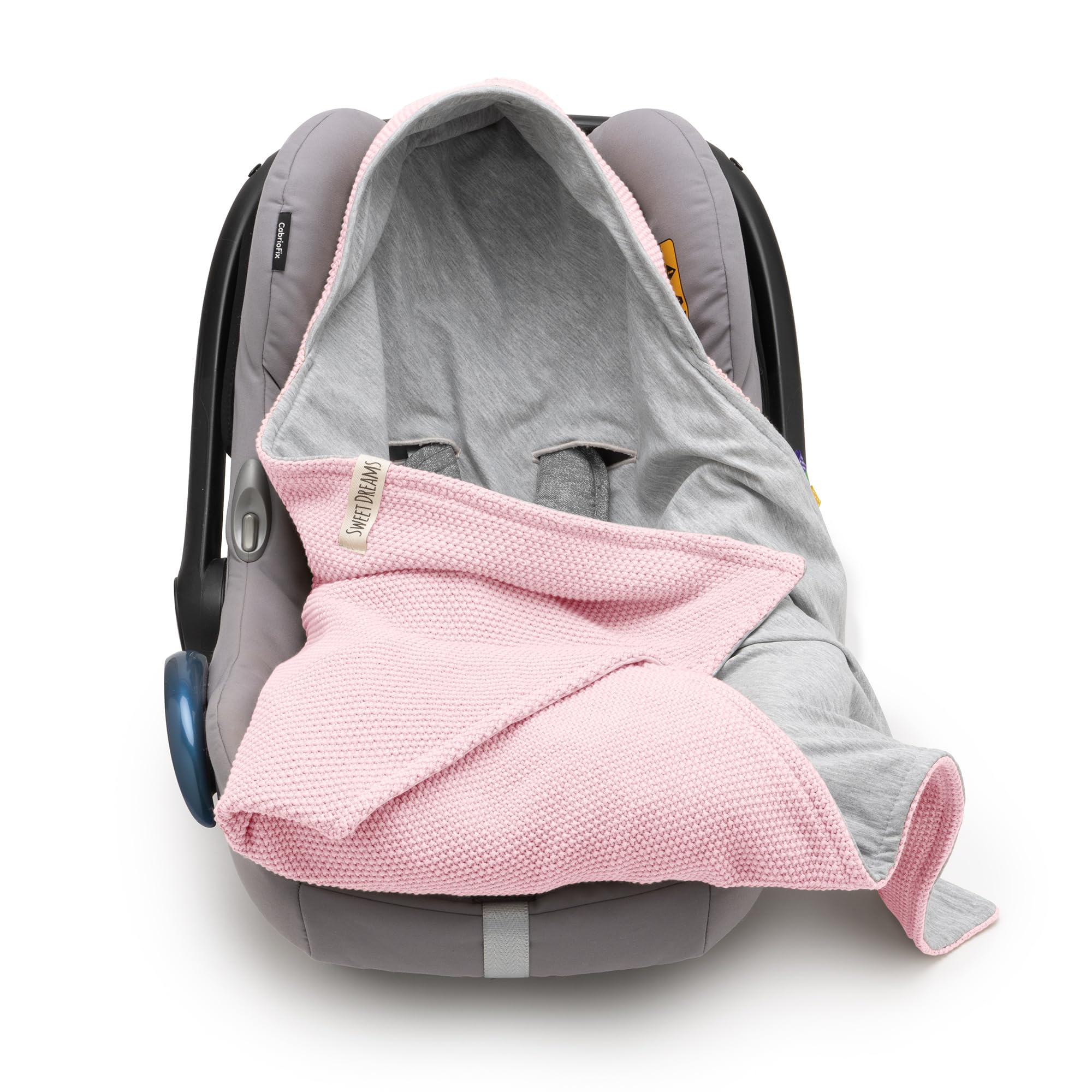 Mikos® Einschlagdecke Babyschale Herbst Winter GOTS zert. 100% Bio Baumwolle Strickdecke Baumwolldecke für Autositz Für Kinderwagen Buggys z.B. Maxi Cosi 3 Punkt Gurt (45) (Rosa)