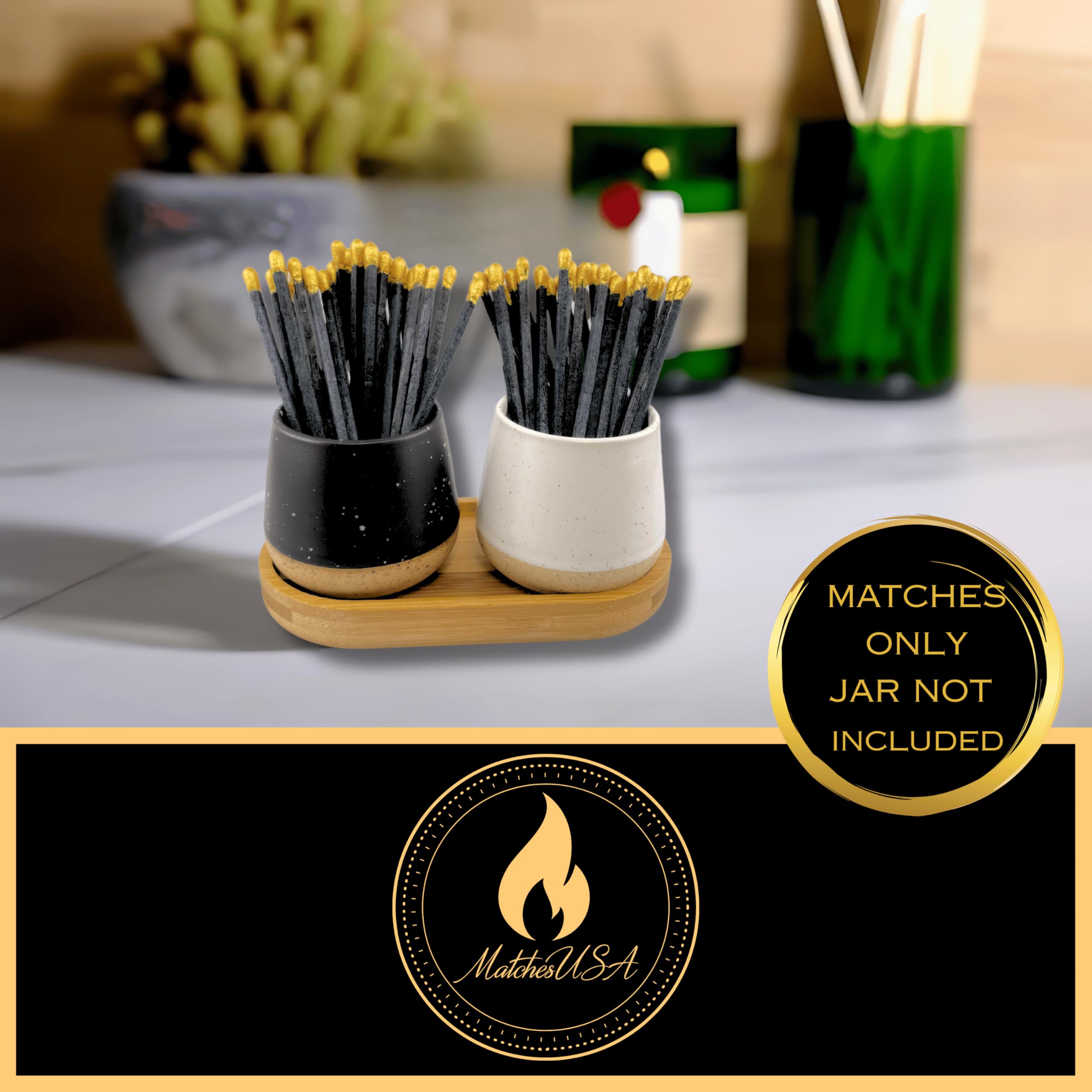 200 Count | 4" Long Gold & Black Matches | Color Safety Match Bundle (4 inches) | Replacement Refill Long for Fireplace & Candles | Wooden Wood Matchsticks