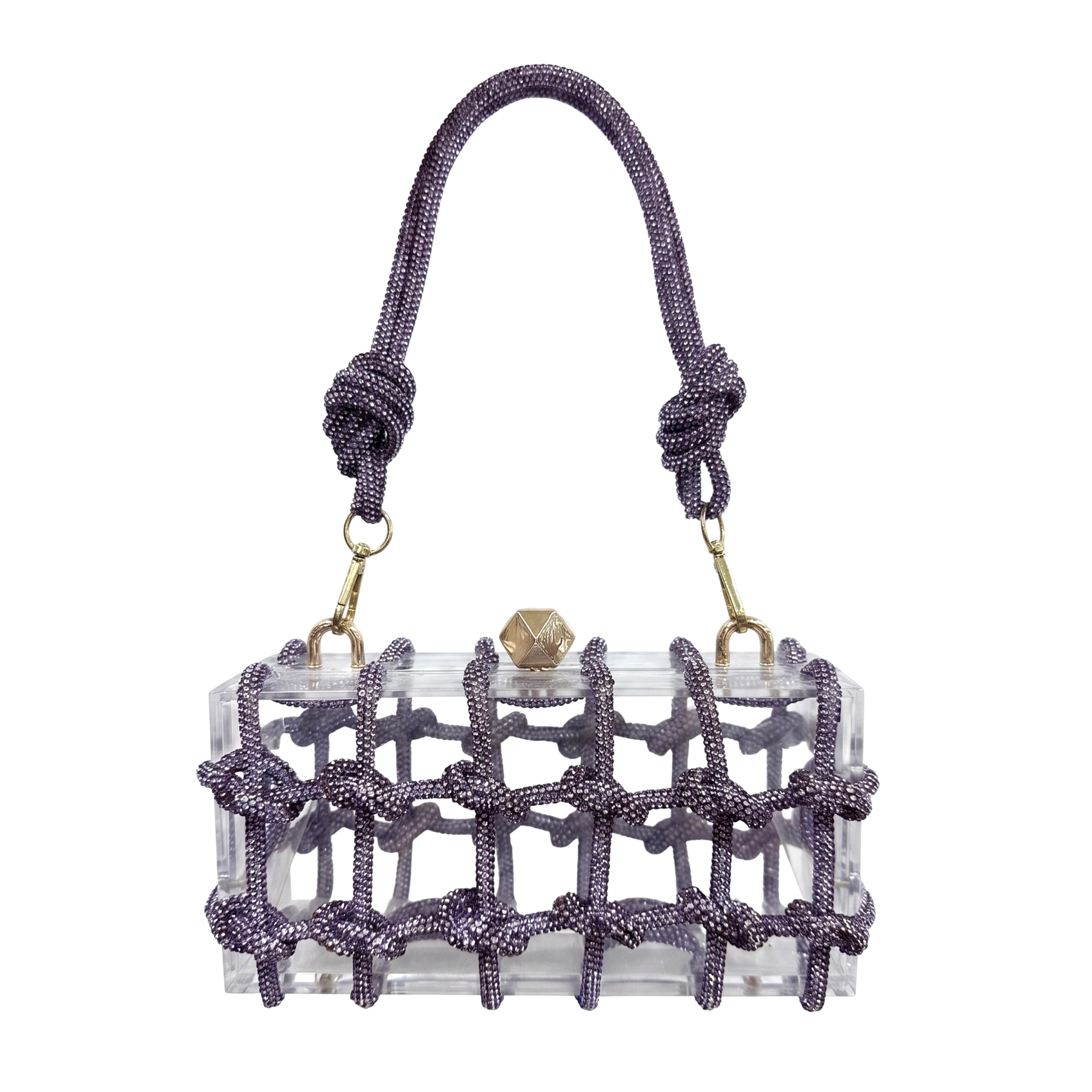 Clear Acrylic Clutch, Glitter Rhinestone Purse Handbag with Bling Rope for Banquet Party (Dark Purple, (L*W*H): 19cm*6cm*10cm/7.48"*2.36"*3.94")