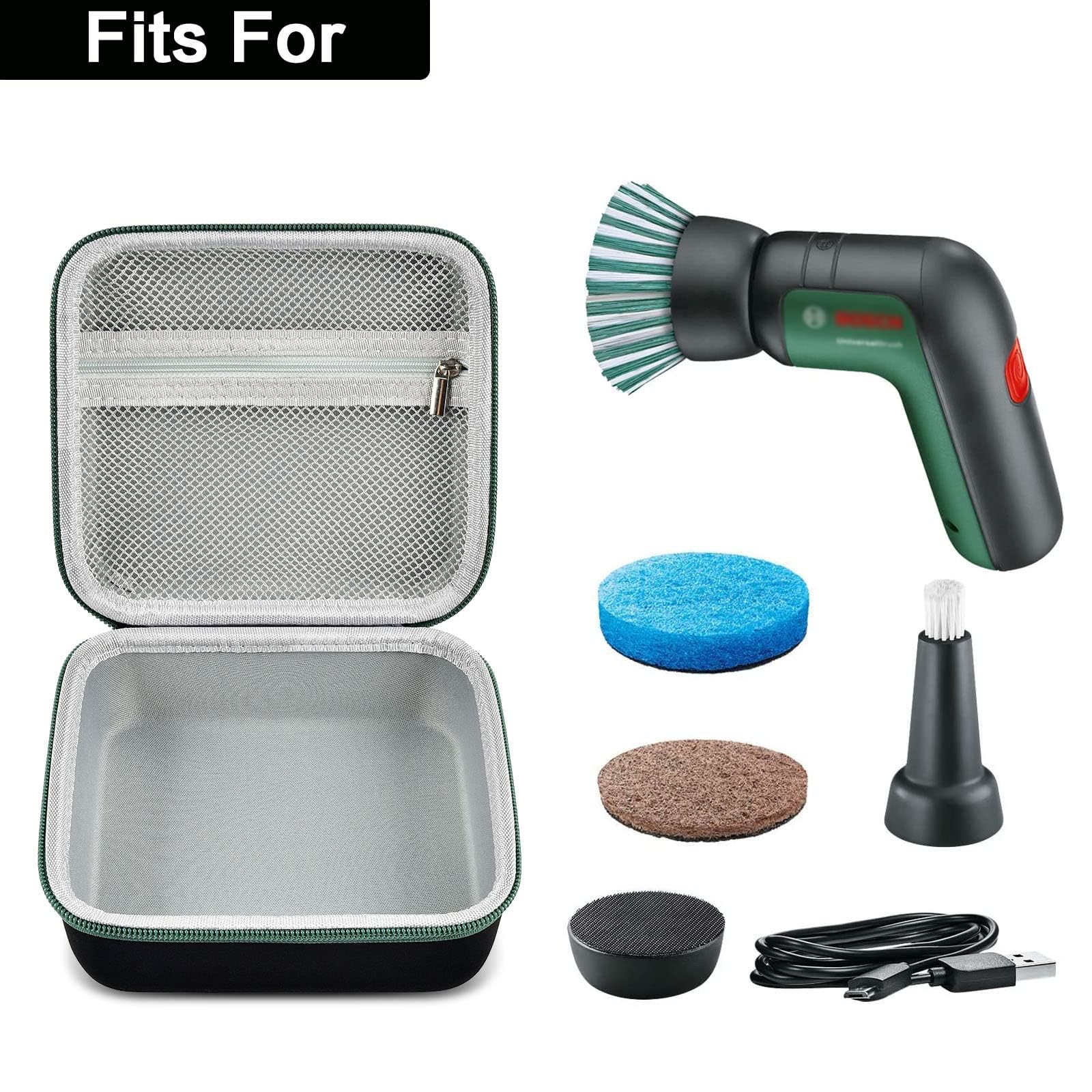 PSofcake - Estuche de almacenamiento para cepillo de limpieza de batería Bosch Home and Garden, funda universal para cepillo de batería, cable USB, accesorios de limpieza incluidos, solo para