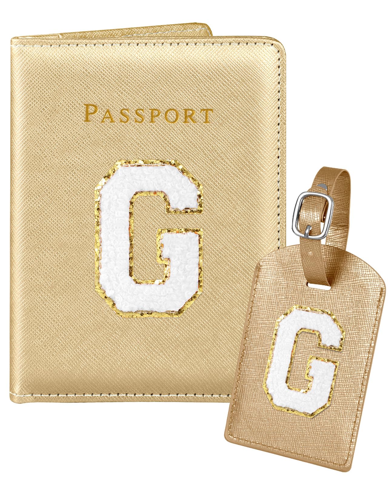 Slohif Passport Holder Initial Lugguage Tag Set Suitcase Cover Wallet Case for Travel Women - Leather Letter Passport Book Personalized Organizer Card