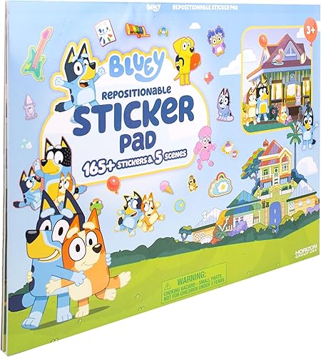 Miniatura 8 de Bluey Almohadilla adhesiva reposicionable, más de 165 calcomanías extraíbles y 5 escenas de juego, almohadilla de calcomanías jumbo, juguetes de