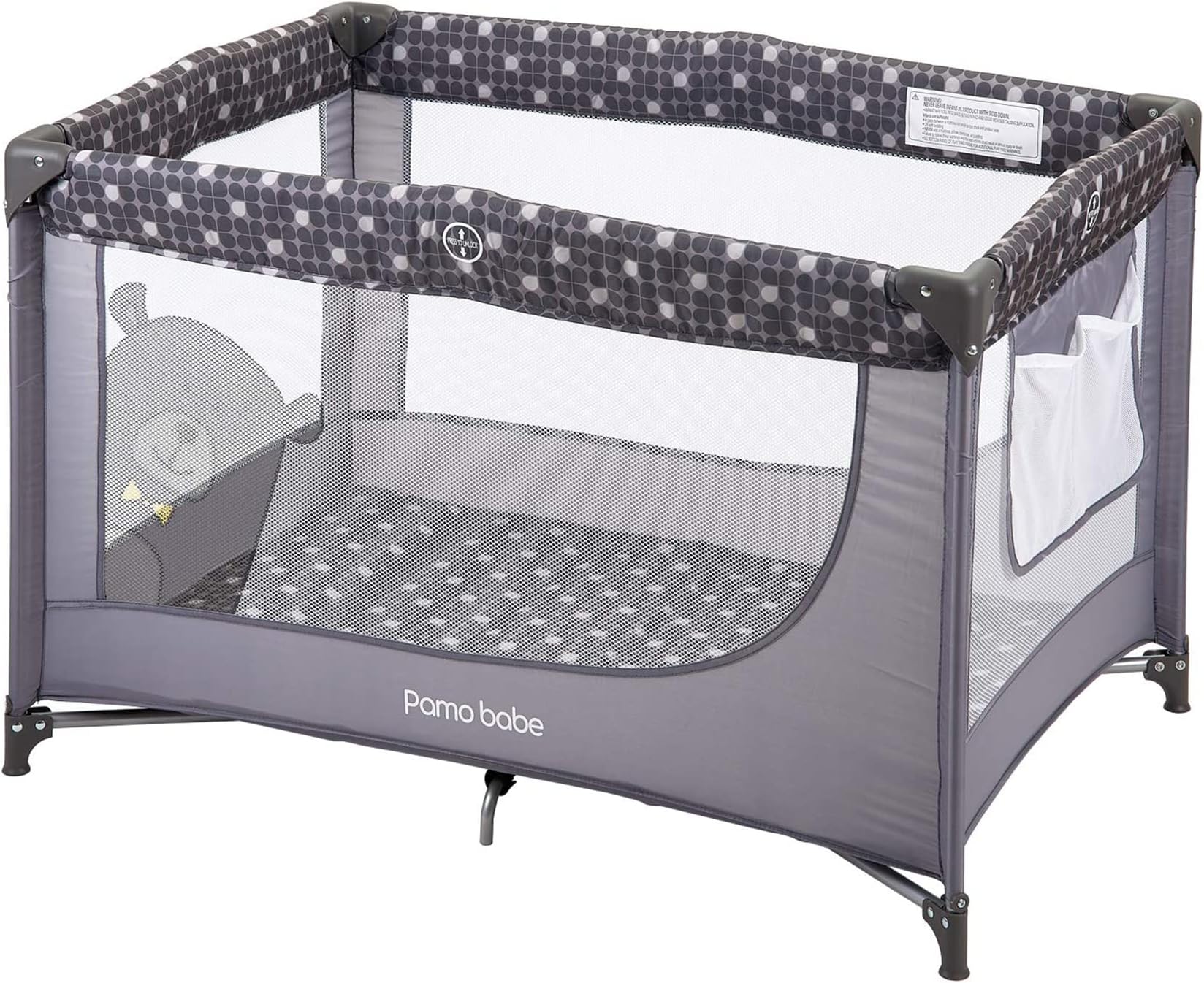 Pamo Babe Lightweight Playard, Packable Sturdy Easy Setup Baby Playard with Mattress and Carry Bag(Grey)