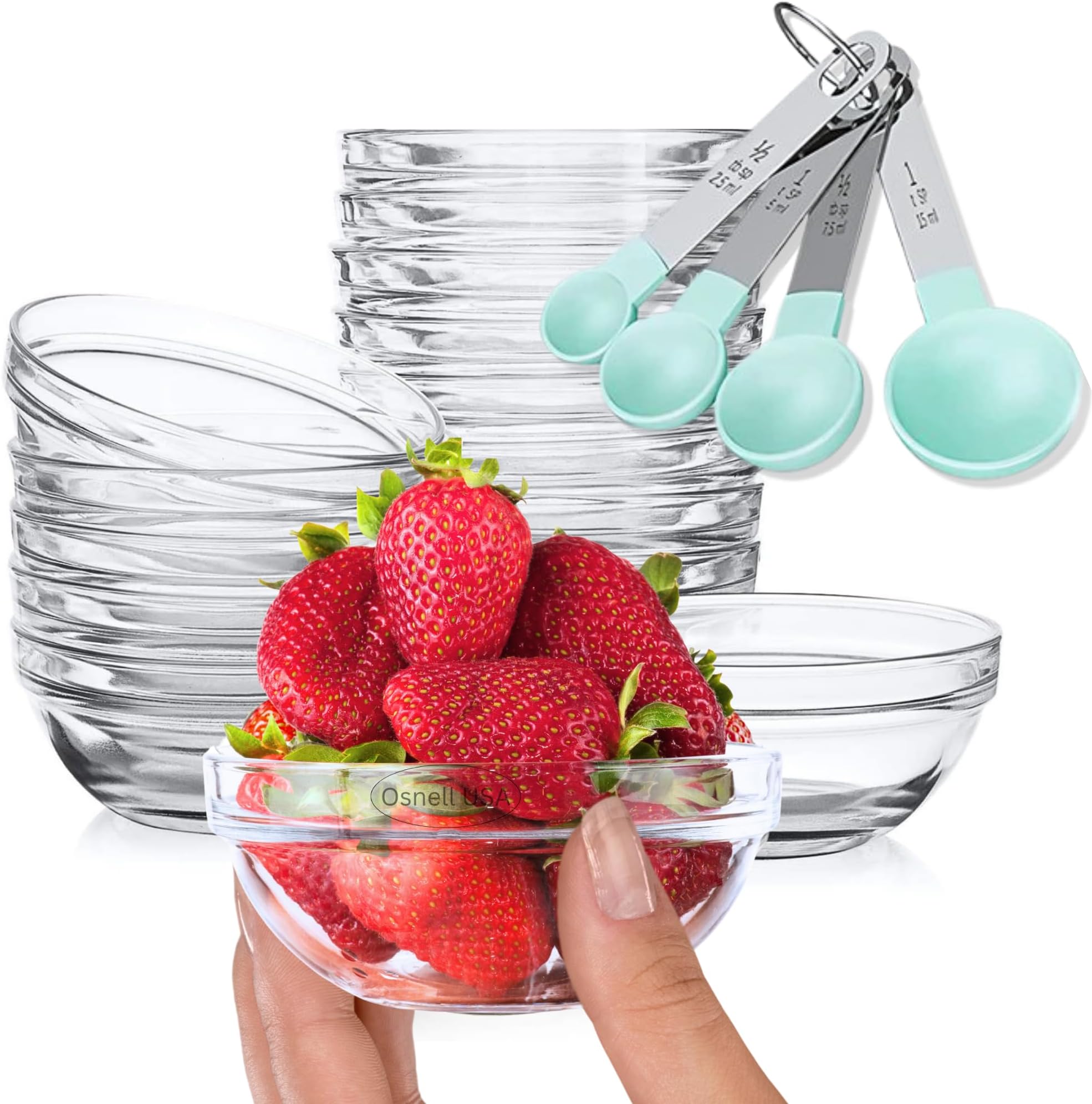 Osnell USA Small Glass Cooking Bowls, Microwave Safe, 4