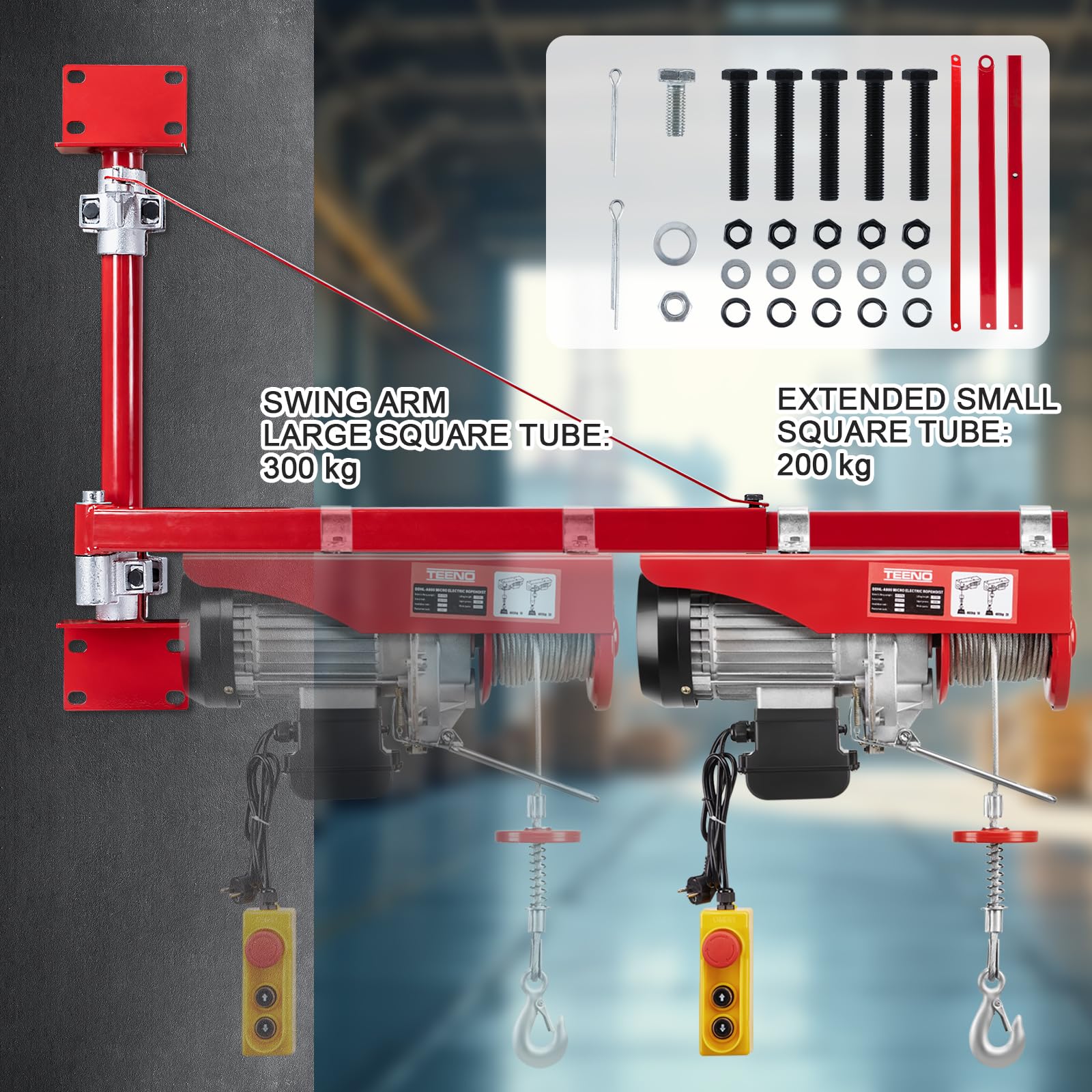 TEENO Bandiera per Paranco Elettrico, Braccio per la Gru Elettrica, Supporto del Braccio della Argano Elettrico da 200-800 kg, Braccio Girevole Oscillante Rotante Nuovo 180°
