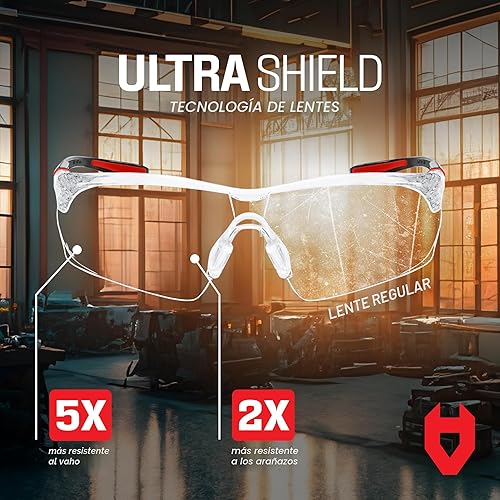 Miniatura 4 de NoCry Gafas de seguridad transparentes para hombres y mujeres con lentes envolventes antivaho y resistentes a los arañazos, patillas ajustables