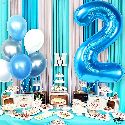 Miniatura 7 de KatchOn, Globo azul del número 2  Grande, 50 pulgadas  Globos de segundo cumpleaños para niño, dos decoraciones geniales de fiesta de cumpleaños