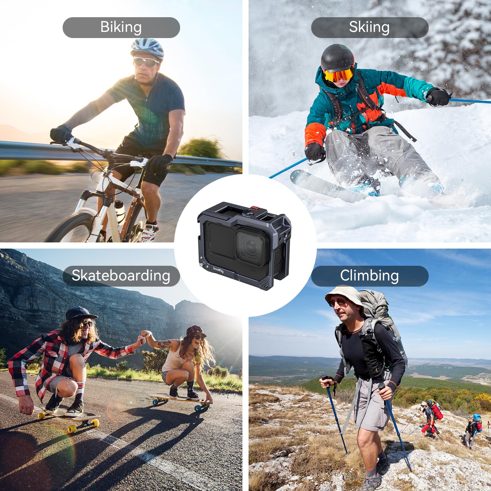 SMALLRIG Cage Czarna Klatka Hero12 / Hero11 / Hero 10 / Hero 9 do GoPro, Kompatybilna z Filtrem Obiektywu Max Lens w Aparacie, z 2 Uchwytami na Zimną Stopkę do Mikrofonu i Lampą Wideo LED - 3084C