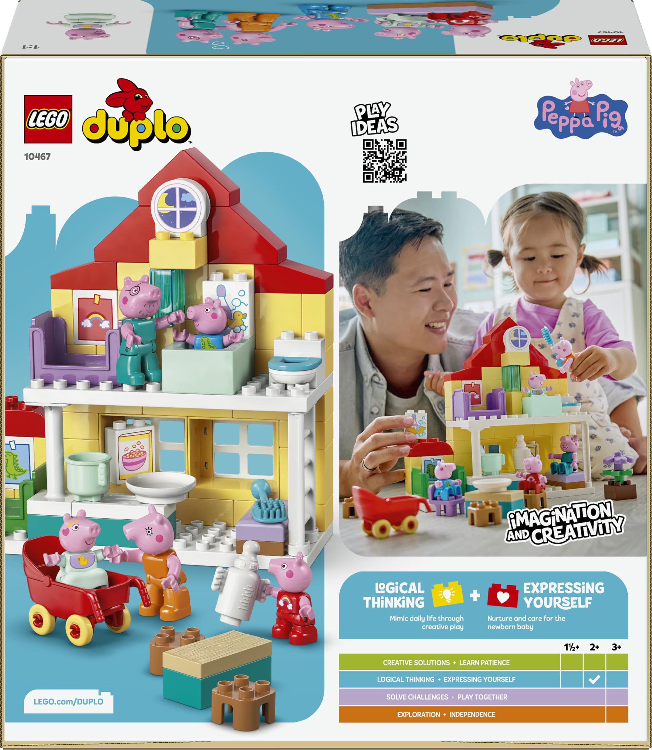 LEGO Duplo Peppa Pig Casa Familiar - Juego para la Motricidad Fina - Juguete Montessori con 5 Figuras y Accesorios de Casa de Muñecas - Regalo para Niñas y Niños de 2+ Años - 10467