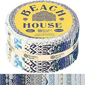 Conjunto de tiras de tecido pré-cortadas de 6,35 cm (casa de praia) | Pacotes de tiras de algodão para colchas – Tecidos sortidos de rolos de gelatina para colchas e costura – Pano pré-cortado para colchas