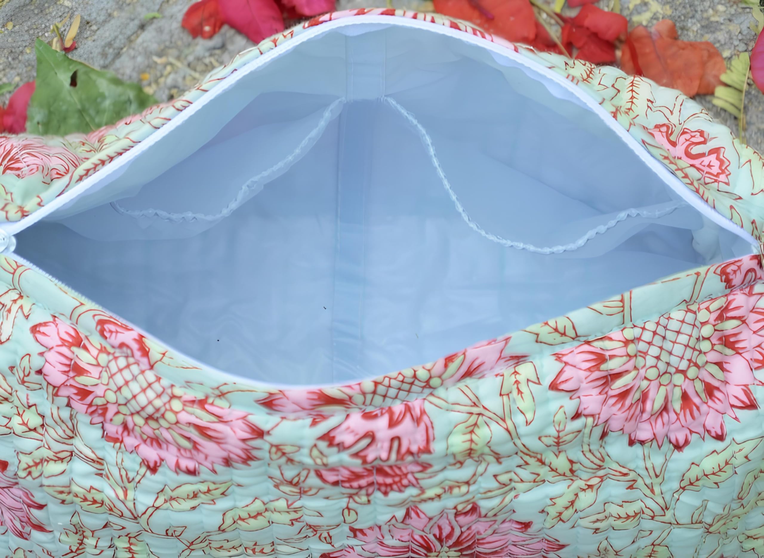 INDACORIFY Juego de 3 Bolsas Acolchadas de algodón Indio, Kit de Afeitado, artículos de tocador, Bolsa de Maquillaje con Estampado de Bloques Florales