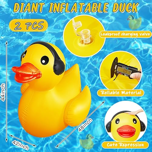 Miniatura 2 de Hungdao Paquete de 2 flotador inflable gigante de pato inflable de 4 pies para piscina, flamenco, gran pato inflable, juguete inflable de unicornio
