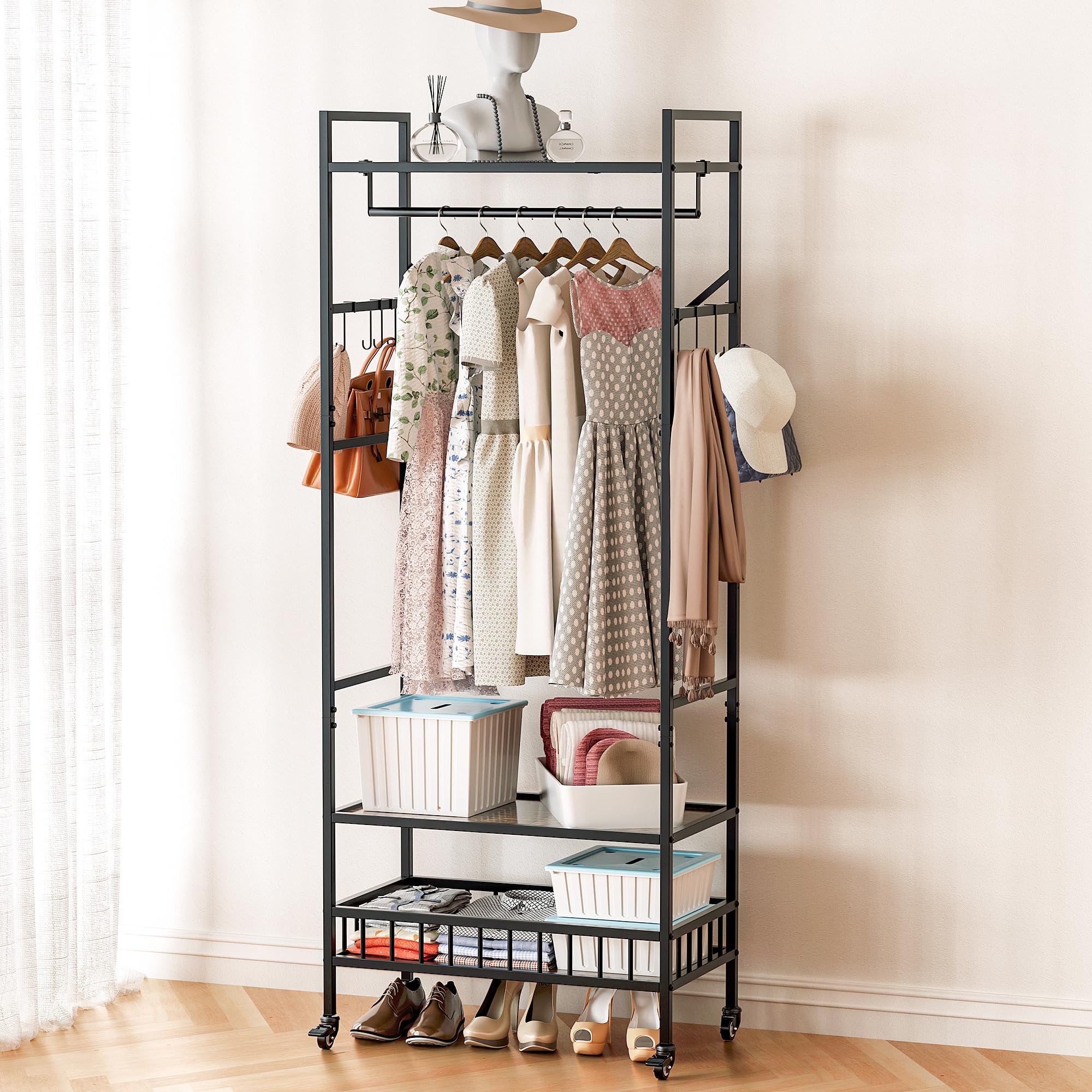 Heavy Duty Rolling Hanger 3 Tier Closet Clothes Rack with Hanging Rods ...