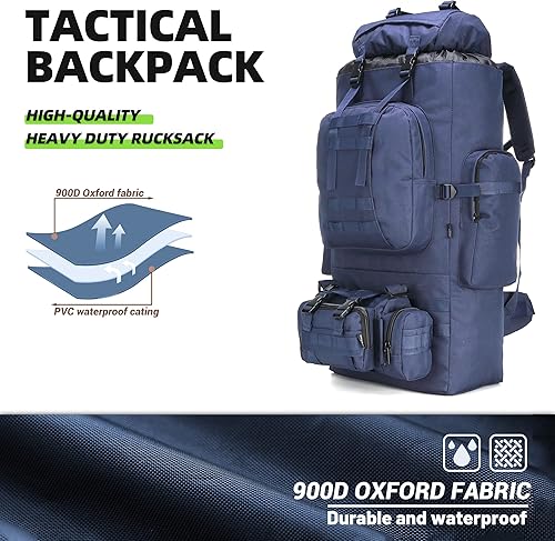 Miniatura 2 de King'sGuard 100L Camping Senderismo Mochila Molle Mochila Militar Camping Mochila Mochila, Azul, Mochila de senderismo para acampar 100l