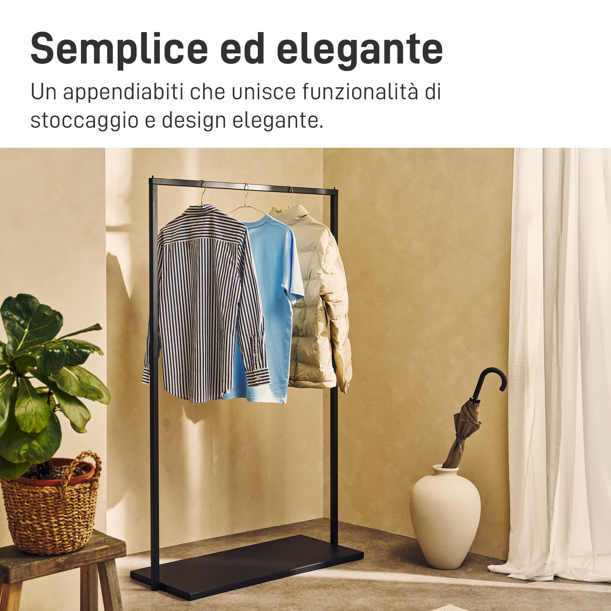 Natural Goods Berlin Appendiabiti BASIS (nero, 100 cm) – Asta appendiabiti in metallo robusto – Asta appendiabiti autoportante per camera da letto, soggiorno e ufficio