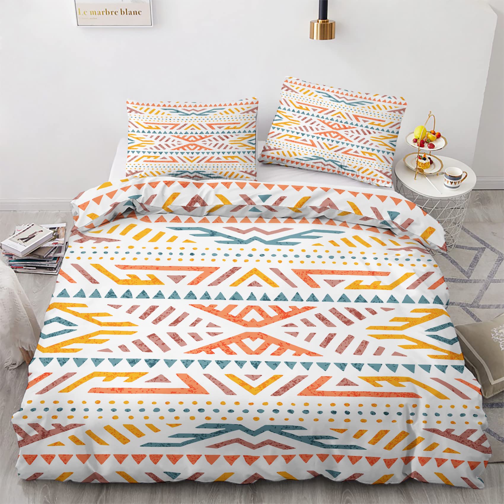 Nogawa Aoi13 Ethnic Emperor Size Duvet Cover Sets, Retro Printed Bedding Set 3 Pcs, Ultra Soft Microfibre Quilt Cover & 2 Pillowcases With Zipper Closure 290 X 235