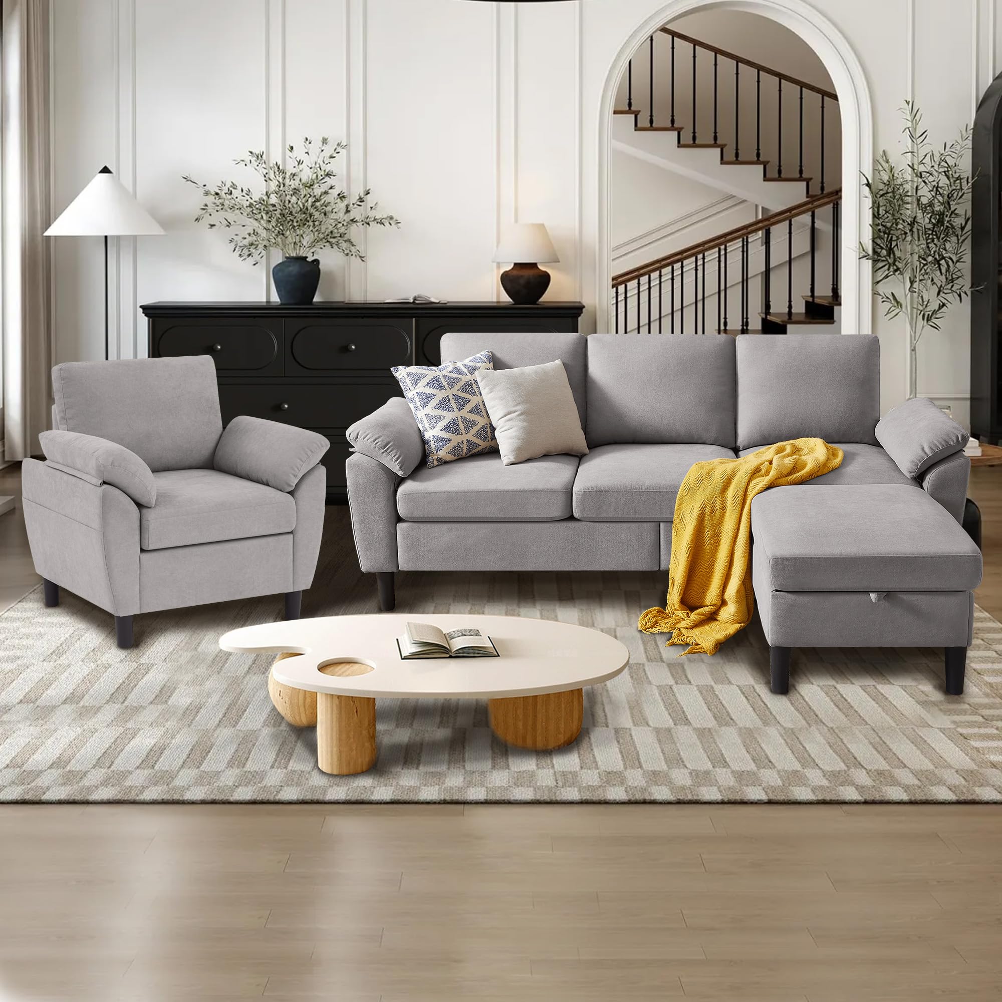 Convertible Sectional Sofa Set Light Grey