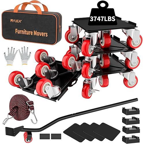 MYUEA【Upgrade Large】 Furniture Dolly,Furniture Movers with 5 Wheels,Carbon Steel Panel Heavy Duty Dolly,Furniture Lifter with 5 360° Rotatable Rubber Universal Wheels,Maximum Load 3747 LBS(Oversize)