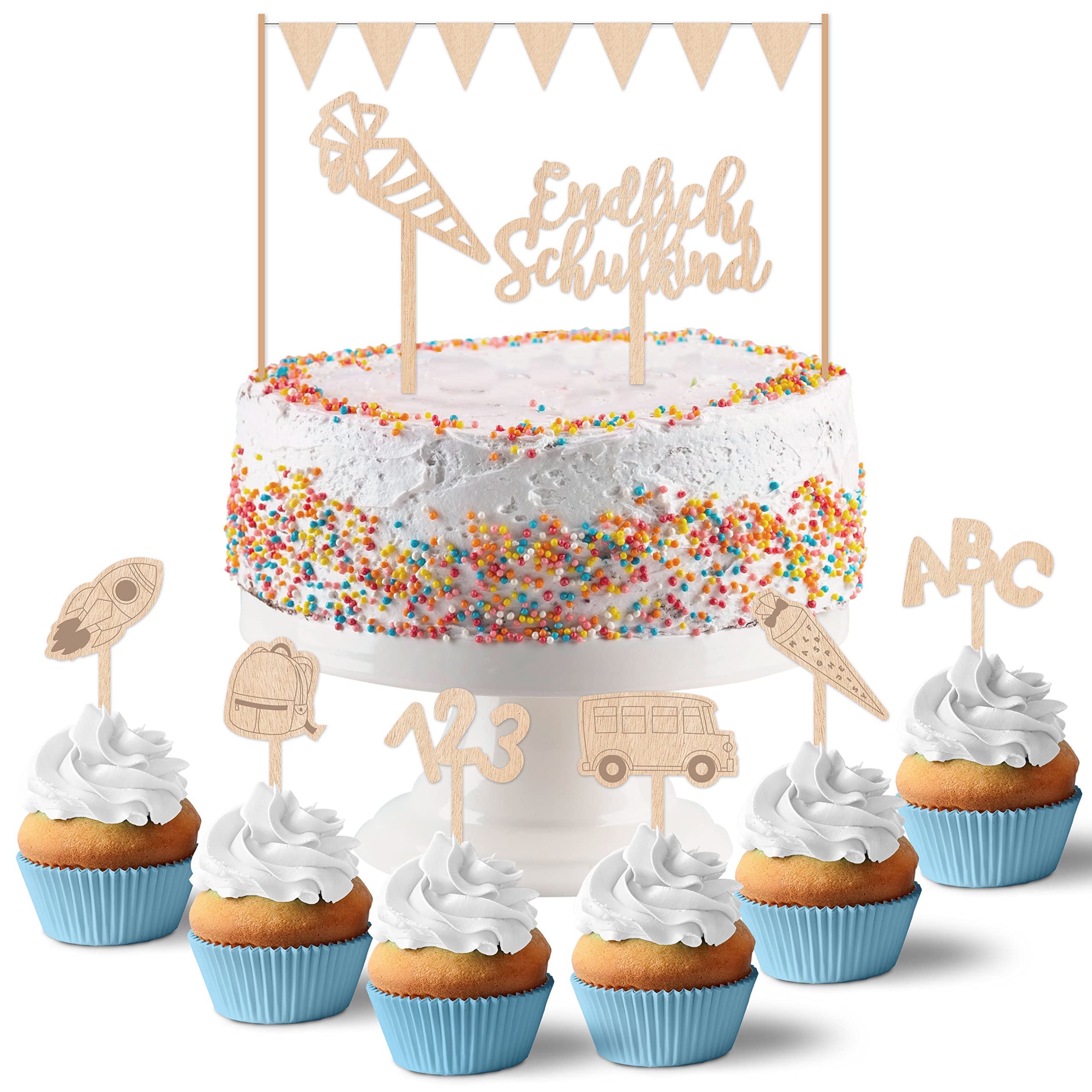 Papierdrachen Wooden Cake Topper, Cake Decoration, Cake Topper, 15 Pieces
