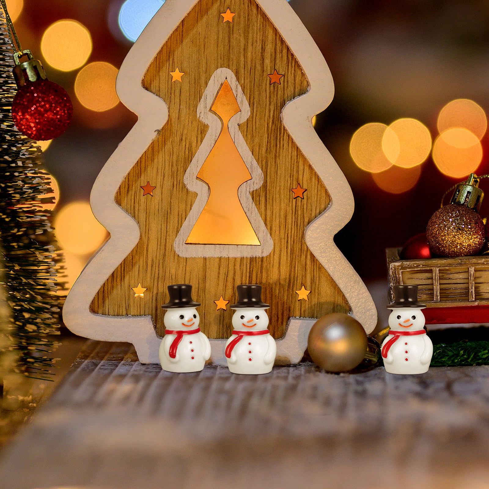 Happyyami 20 Pezzi Pupazzo di Natale in Resina Nero Miniatura, Decorazione Natalizia Adorabile per Mini Garden e Fai da Te Finitura Liscia e Lavorazione Fine, per Addobbi Natalizi