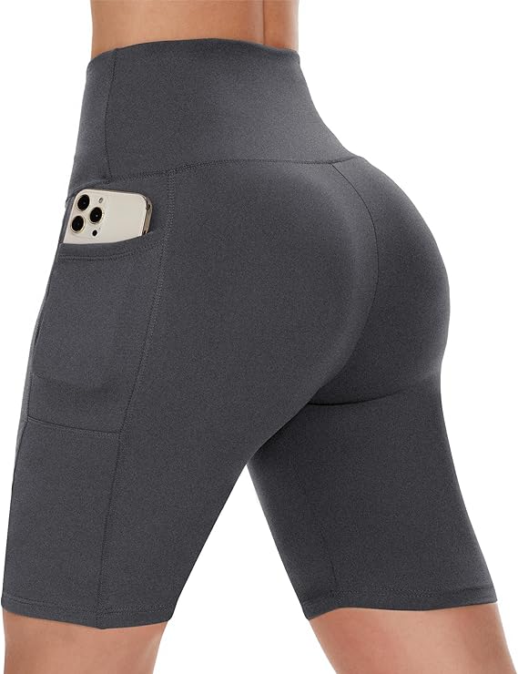 CAMPSNAIL Biker Shorts Women with Pockets - 3"/5"/8" High Waisted Workout Spandex Tummy Control Gym Running Yoga Shorts