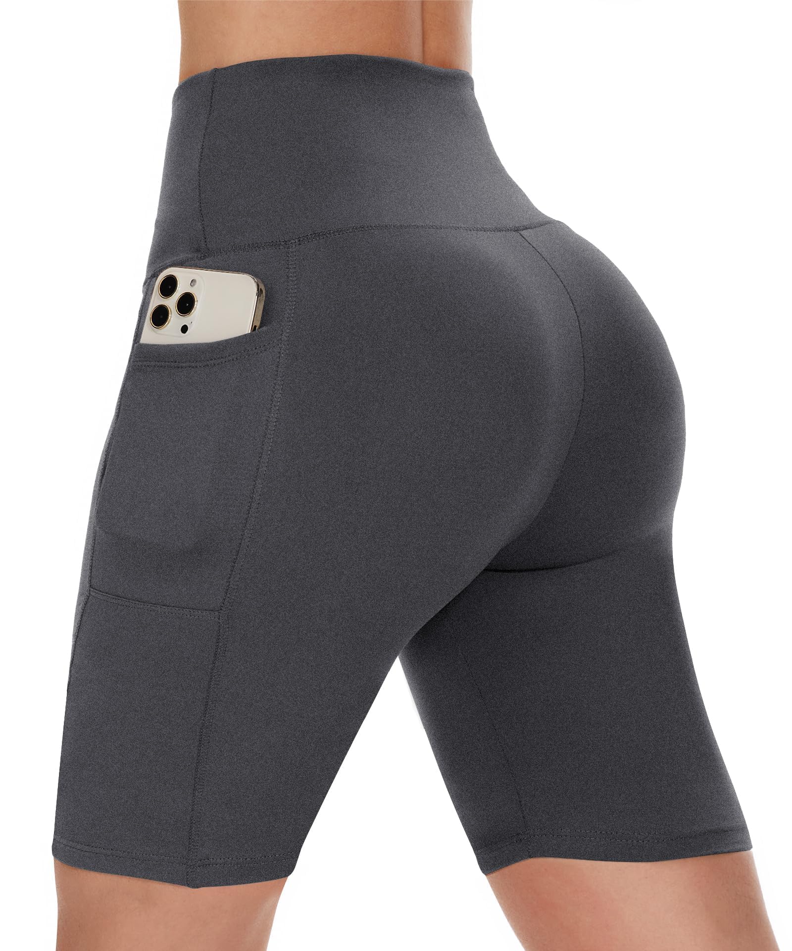 CAMPSNAIL Biker Shorts Women with Pockets - 3"/5"/8" High Waisted Workout Spandex Tummy Control Gym Running Yoga Shorts 8 IN XX-Large Dark Grey-heather