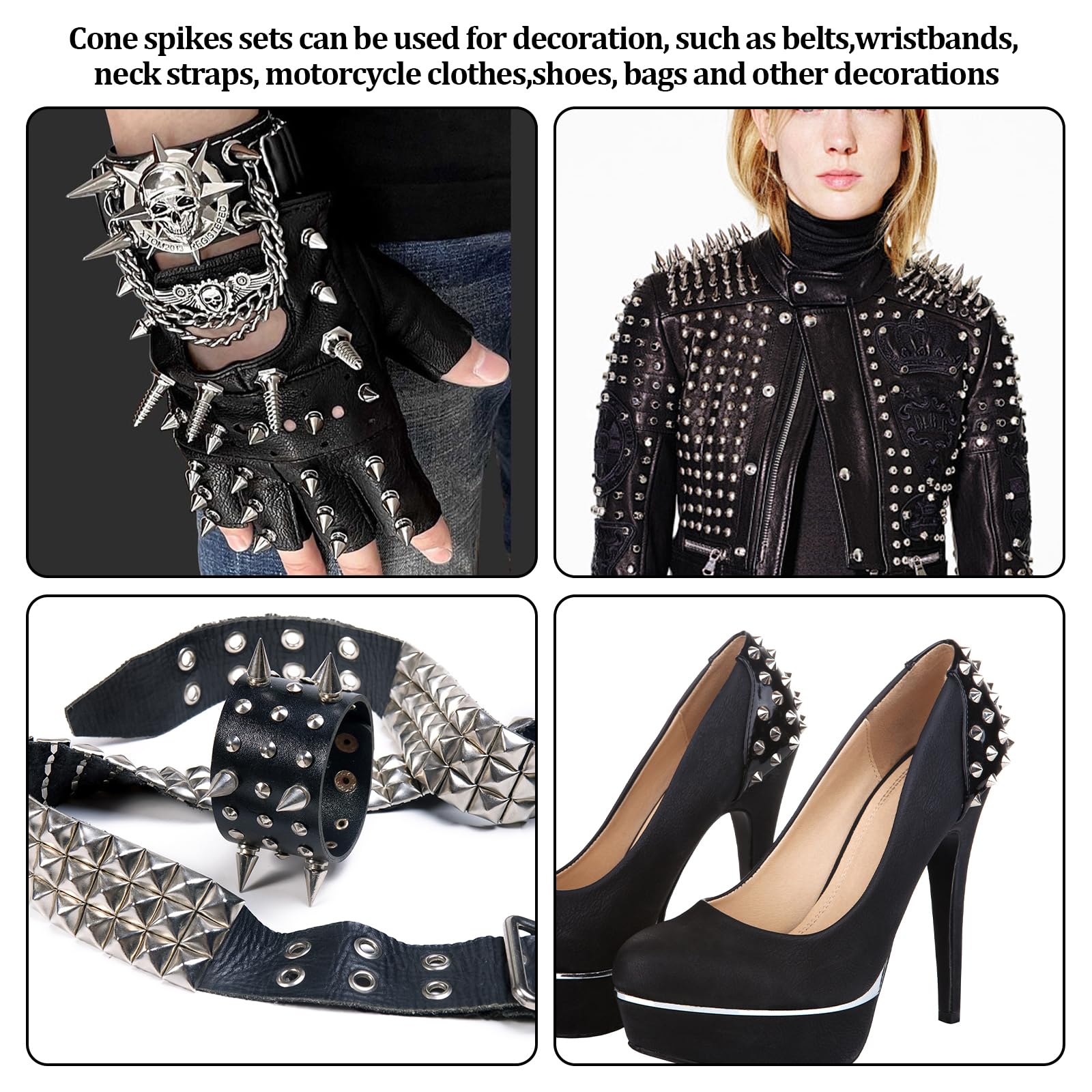 Metallkegelspikes mit Schrauben (162 Sets, 4 Größen), Schraubnieten, mehrere Größen, Baumspikes, Nieten für DIY, Punk-Stil, Leder, Gürtel und Basteldekoration (Silber)