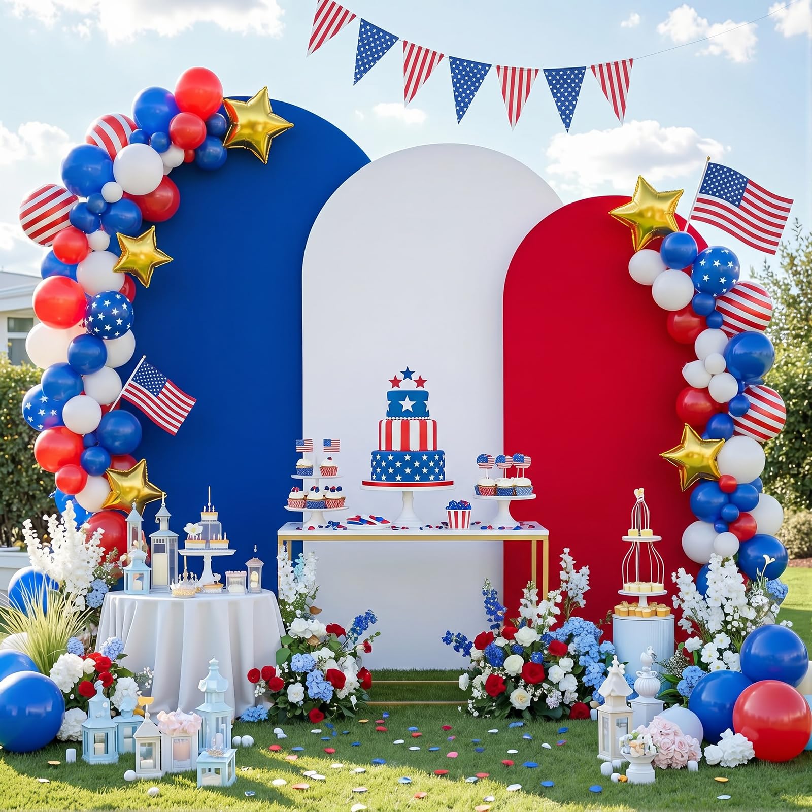 Independence Day Arch Backdrop Covers Set of 3 | 6FT 6.6FT 7.2FT Spandex Fitted Arch Wall Stretchy Backdrop Covers for 4th of July Decorations Festival Party Stand