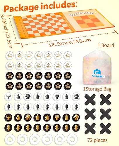 Miniatura 7 de Coogam Juego de mesa magnético de ajedrez de viaje, 3 en 1, juego de damas Tic-Tac-Toe, juguete de viaje para actividades en interiores y