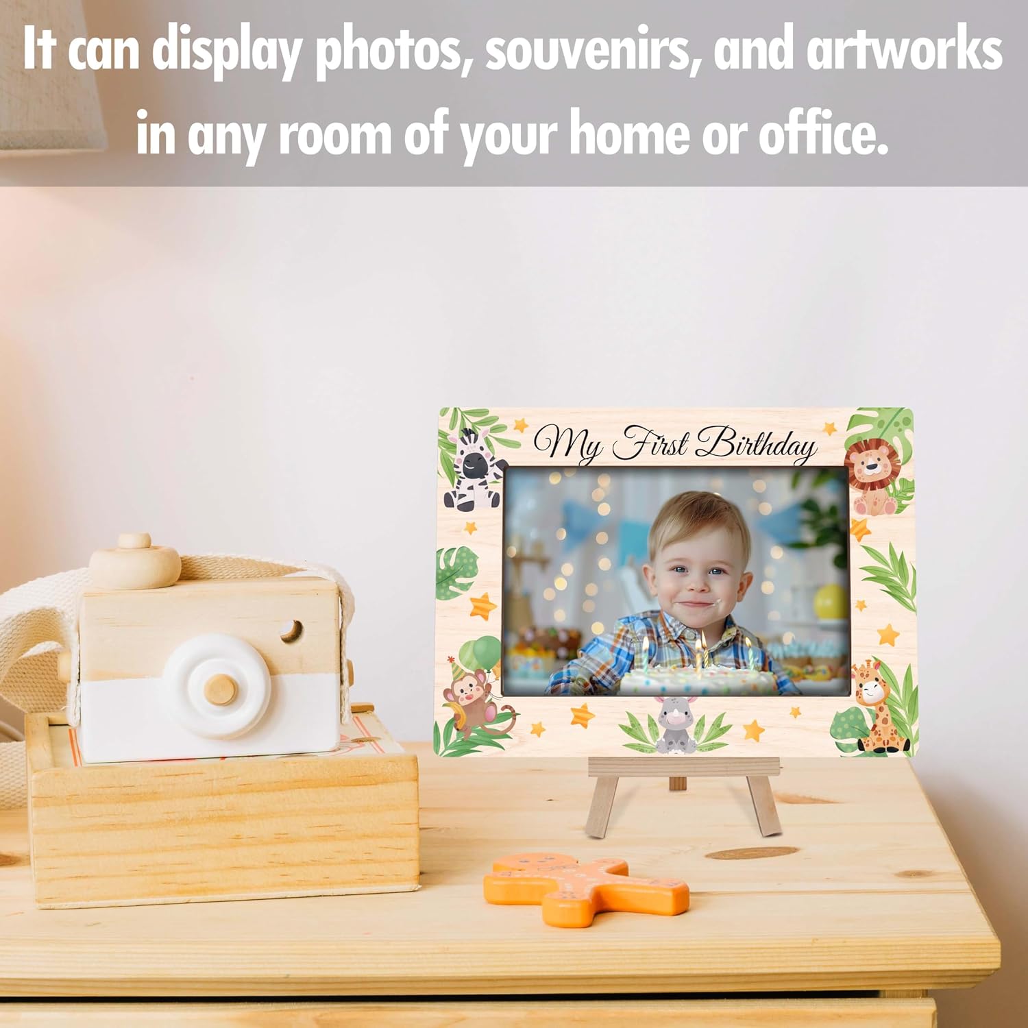 My 1st Birthday Picture Frames, Jungle Animal Wooden 4x6 Photo Frame with Easel, Baby First Year Birthday Gifts for Home Office Tabletop Display Decorations - G04 image 5