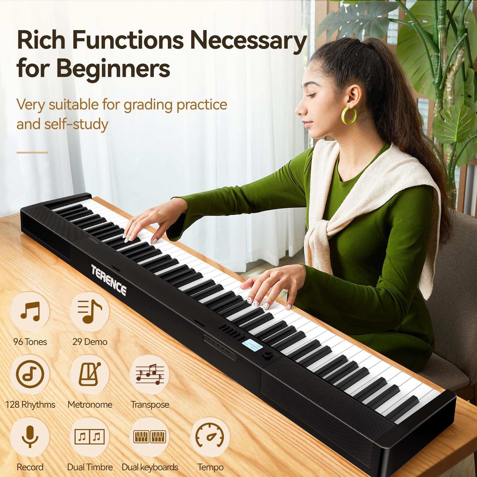 TERENCE V30 Digital Piano Keyboard,Full Size 88 Key Weighted