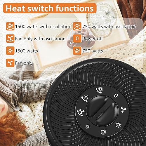 Miniatura 3 de Calentador de espacio portátil para uso en interiores, calentador eléctrico de 3 modos para oficina en casa, calentador de 1500 W con protección