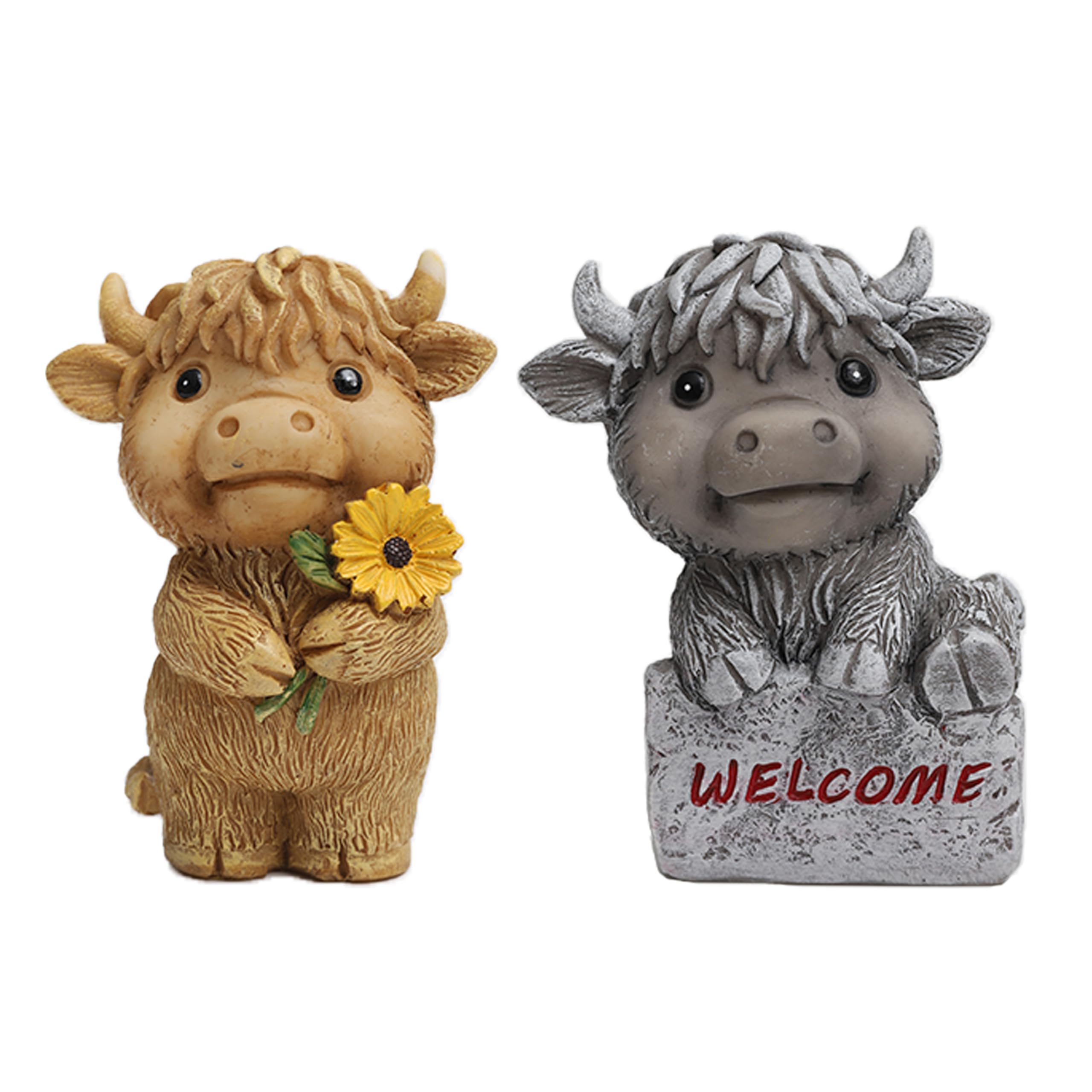 Figorona Highland Cow Figurines Set of 2, Resin Figurine Decorations for Multiple Scenarios like Home, Farmhouse, Rooms, etc, Cast in the Finest Resin, Expertly Hand-Painted