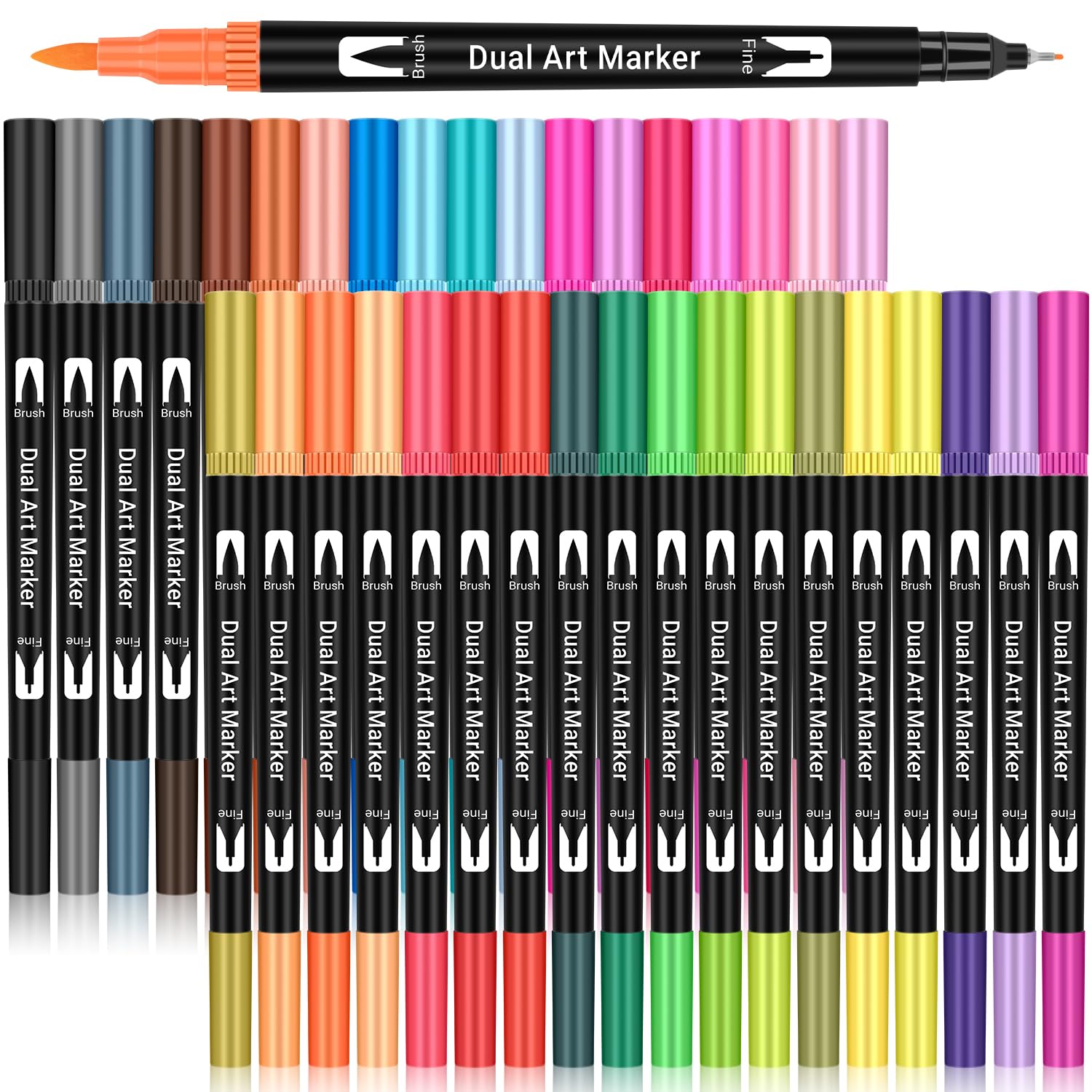 Maqhpu Lettering Markers, 36 Colours Dual Tip Markers, Brush Tip Marker for Adults and Children, Marker Lettering Kit for Girls, Bullet Journal, Drawing, Colouring, Calligraphy