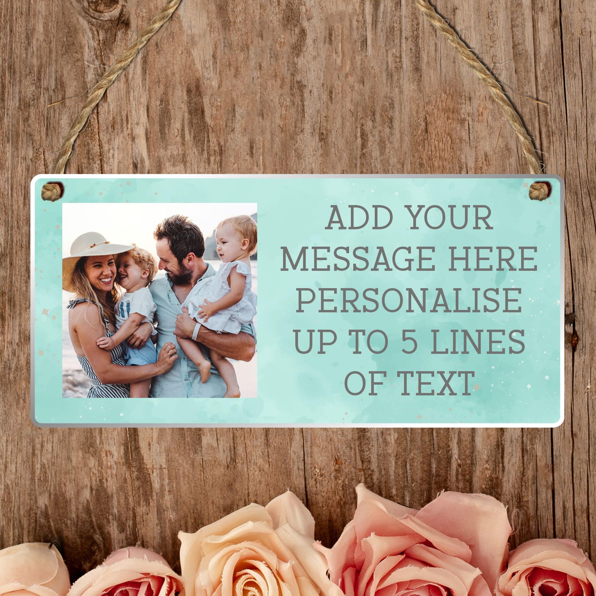 Personalised Photo & Message Customisable Plaque – Add Up to 5 Lines of Text Perfect for Birthdays, Anniversaries, Memorials (Mint, Acrylic Indoor & Outdoor Use)