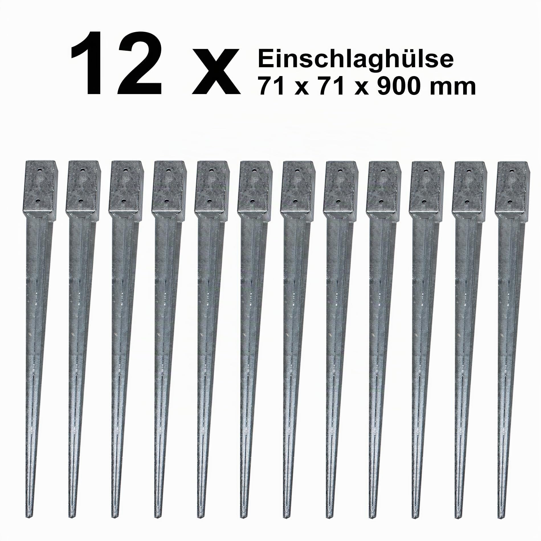 ESTEXO 12 Einschlaghülsen Vierkant 71x71x900 mm für Zaunpfosten Gartenzaun