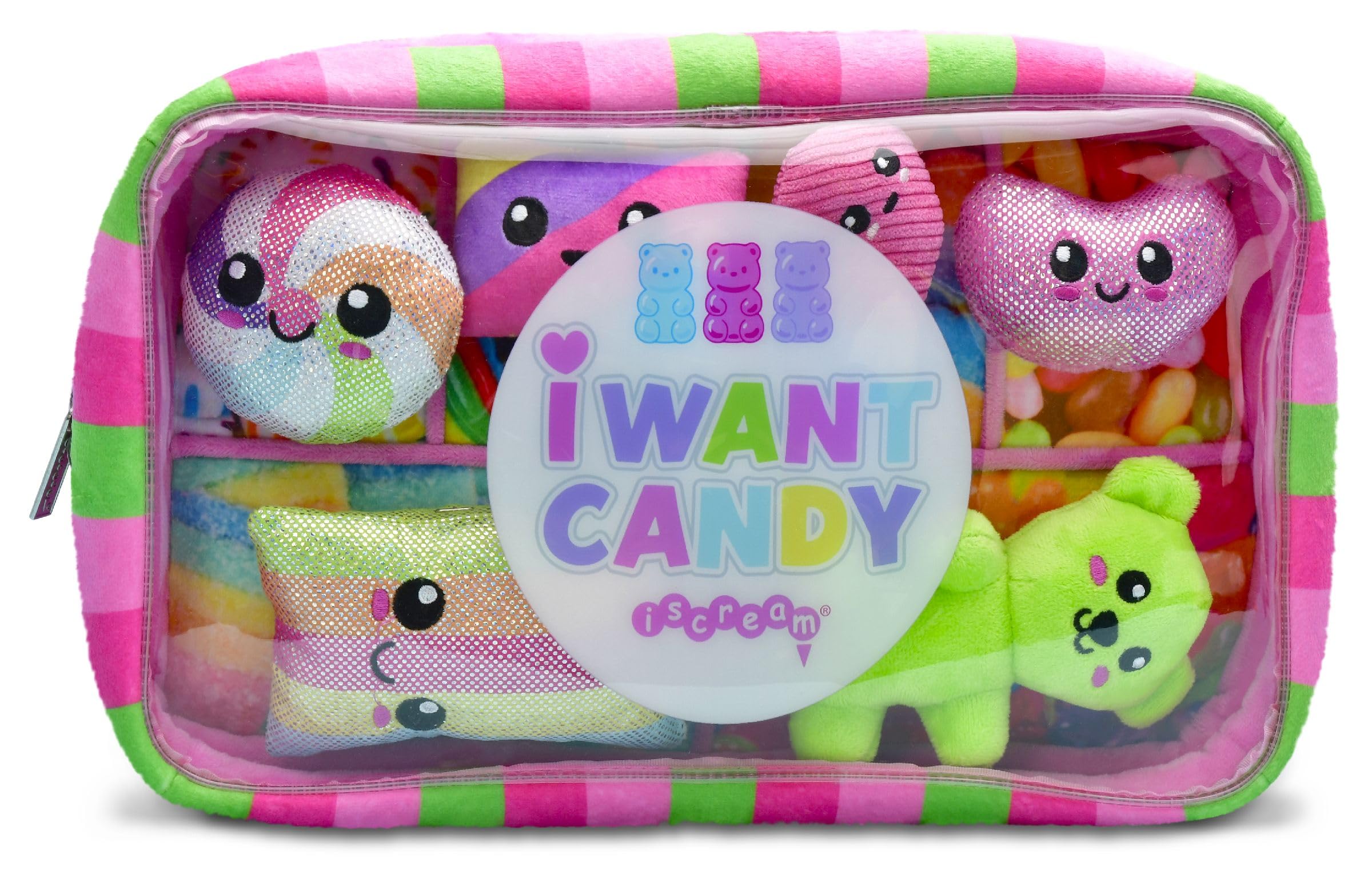 iscream I Want Candy Fleece 7-Piece Play Pillow Set with Embroidered Accents and Zipper Closure