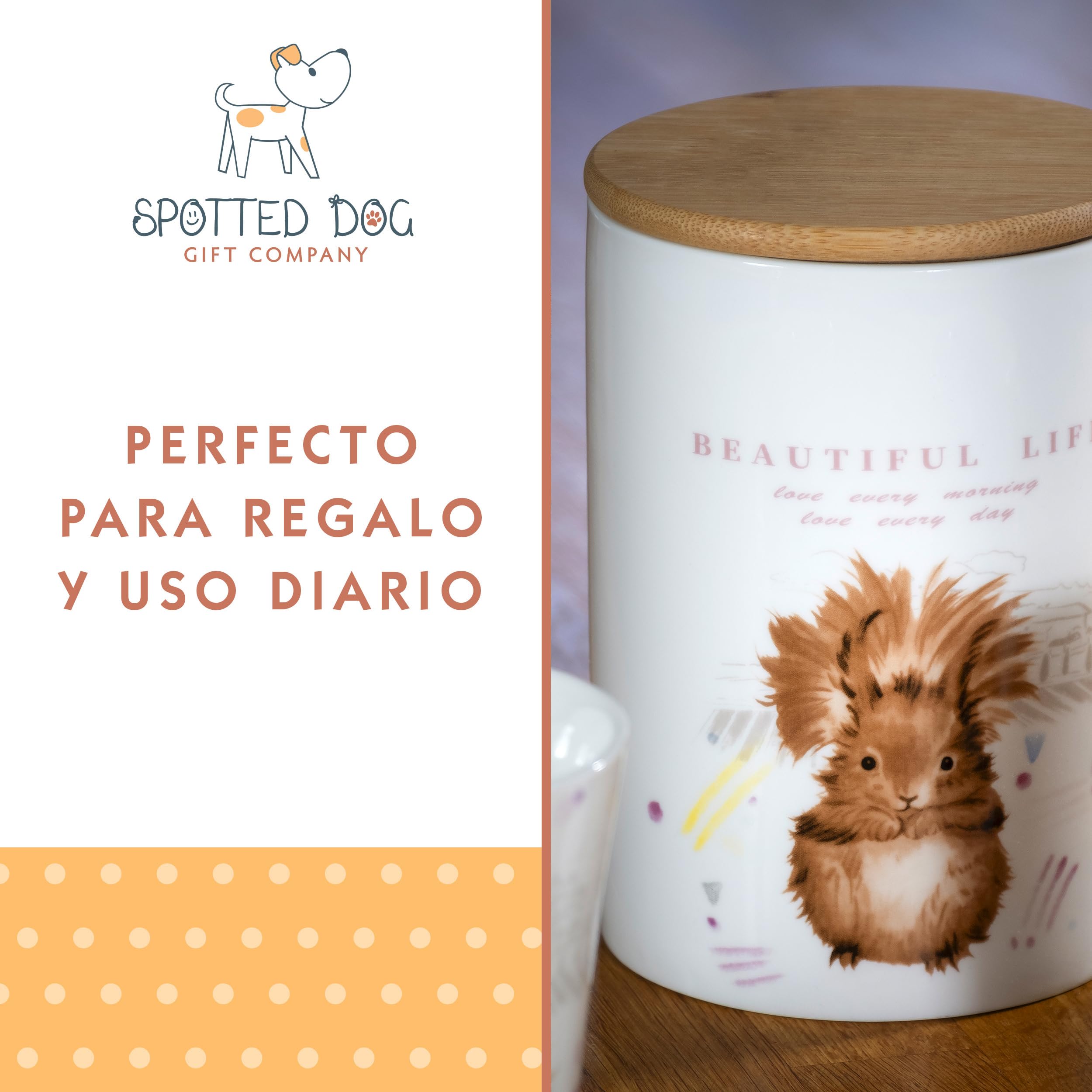SPOTTED DOG GIFT COMPANY Juego de 3 Botes Cocina Almacenaje de Cerámica con Estampado de Ardilla Búho Ganso, Recipientes Herméticos para Alimentos con Tapa, Regalo para Amantes Animales