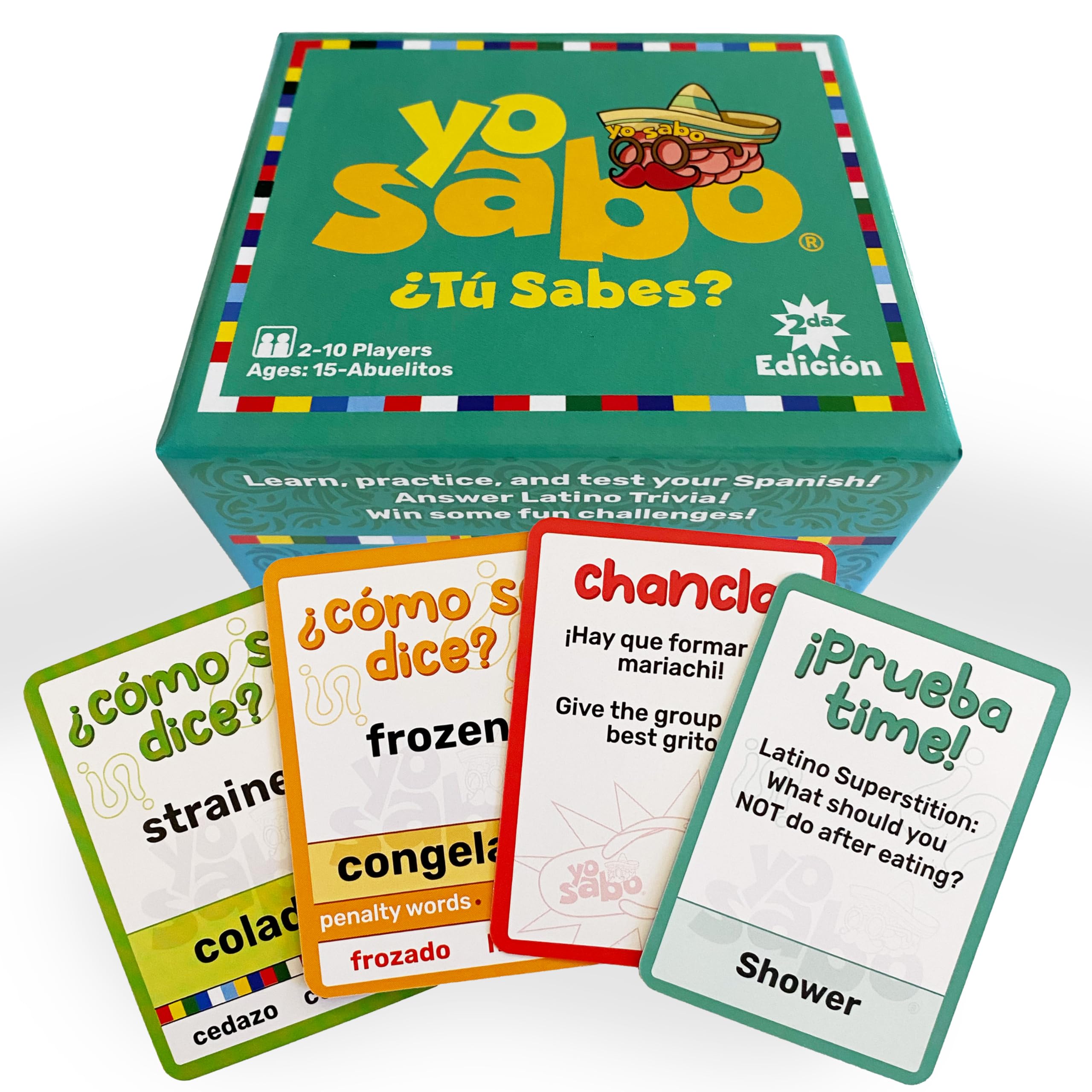 Yo Sabo: Edition 2 - Family Friendly Bilingual Card Game - More Cards, More Game Time - Learn Spanish with Cómo Se Dice, Trivia, & Hilarious Challenge Cards - 198 Cards