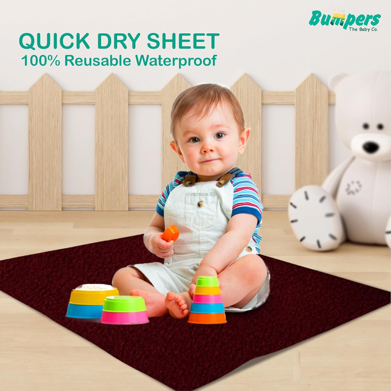 Bumpers Waterproof Quick Dry Sheet for Baby| Bed Pad Extra Absorbent Washable Matress Protector| Baby Bed Protector Sheet for Toddler Children (Maroon, Large (140x100 cm))