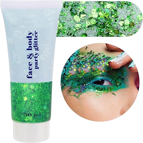Miniatura 167 de MEICOLY Purpurina para cabello infantil, maquillaje de Halloween con purpurina brillante, lentejuelas de sirena para rostro y cuerpo, purpurina