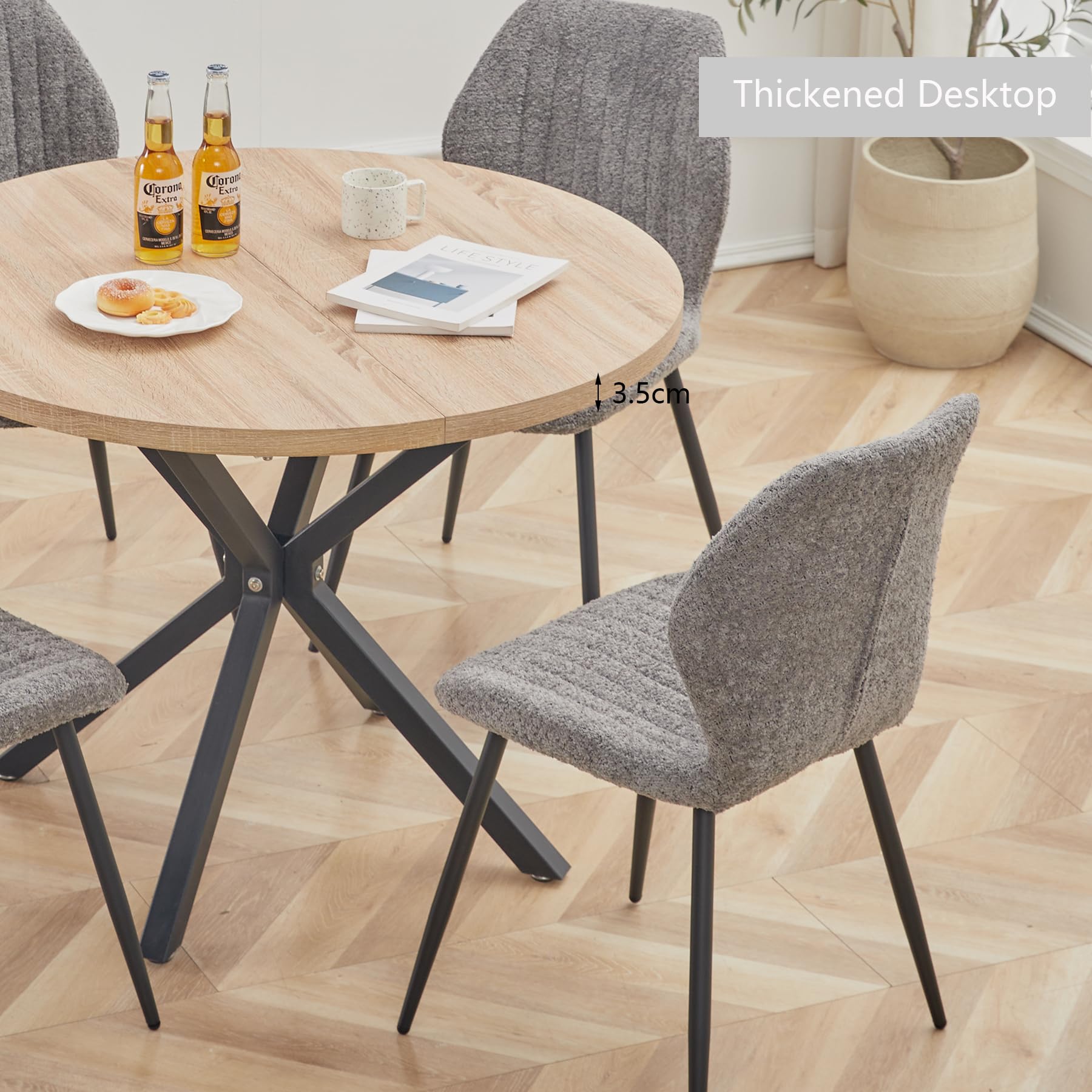 GrandCA HOME Tavolo da Pranzo Rotondo con Piano Moderno Effetto Marmo, Tavolo da Pranzo da Cucina con Quattro Gambe in Metallo, per Sala da Pranzo, Marrone Chiaro