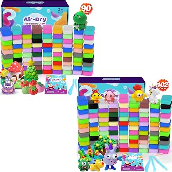 Air Dry Clay 90+102 Colors, Modeling Clay for Kids,Model Magic Clay, DIY Molding Clay Starter Kit with Sculpting Tools, Soft & Ultra Light, Art and Crafts Gifts for Boys Girls Kids.