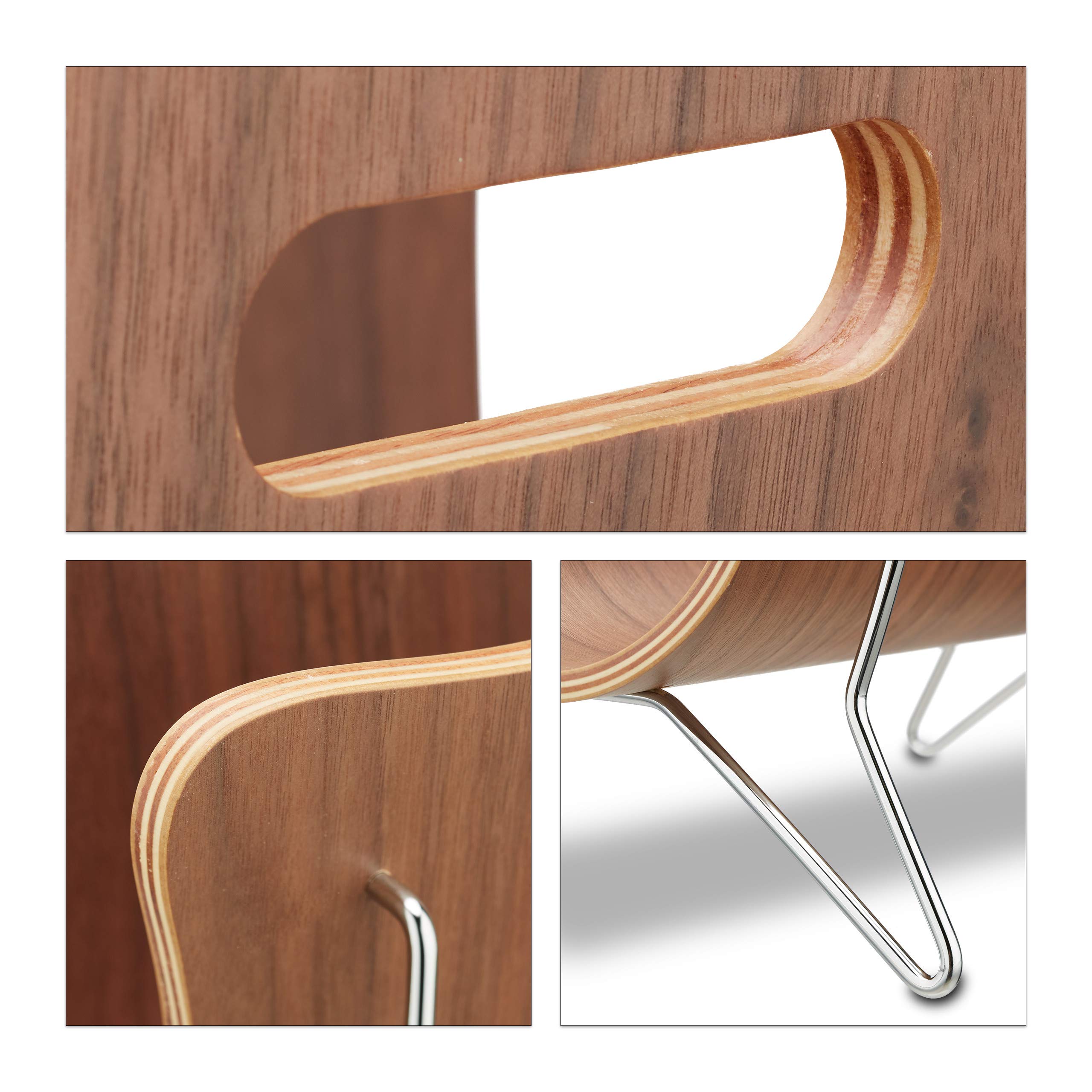 Relaxdays Porte-magazines en bois porte-revues support pour journaux poignée design rétro moderne HxlxP: 30 x 37 x 25 cm, marron