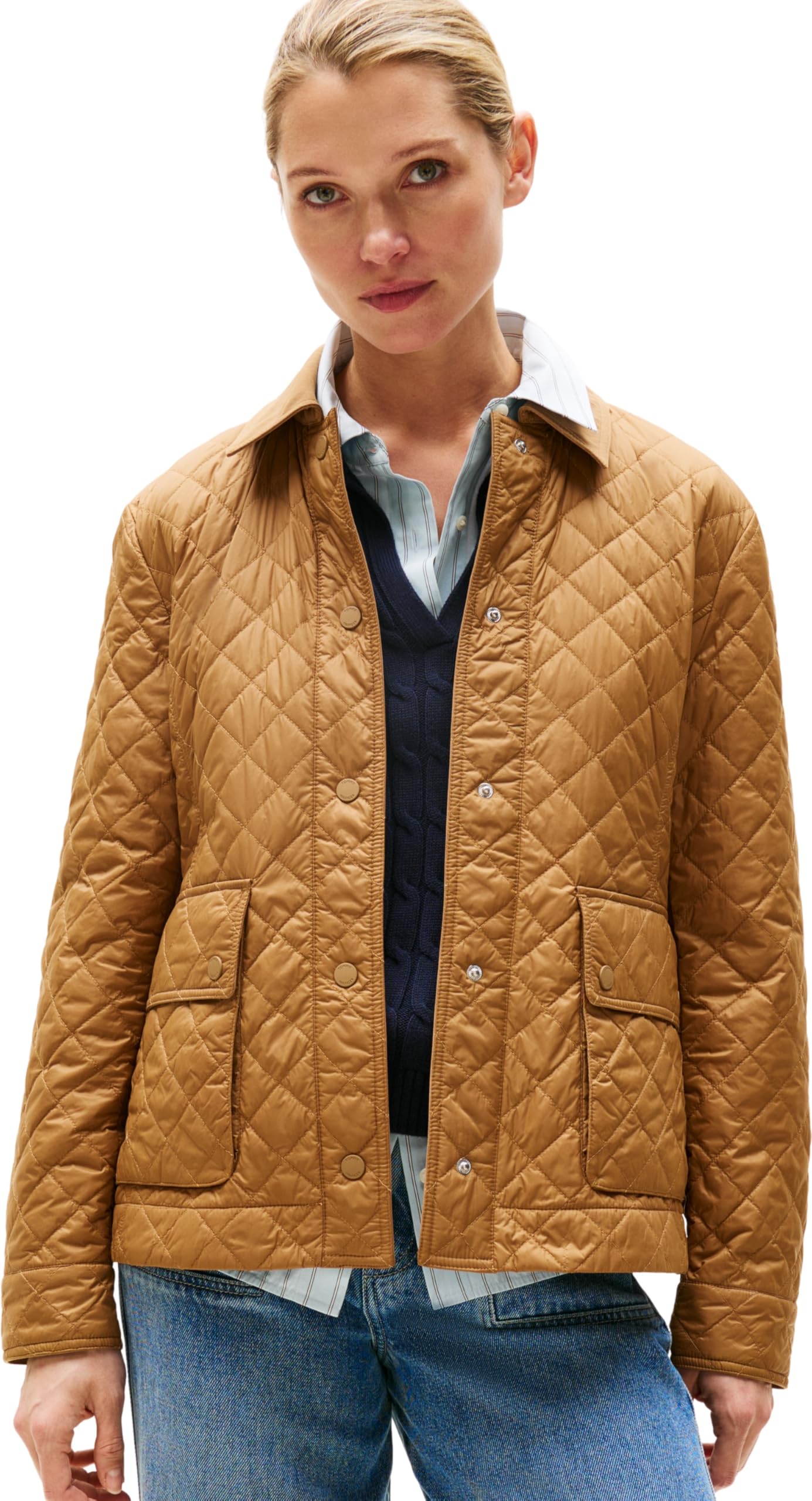 Tommy Hilfiger Women’s Nylon Slim Quilted Jacket with Pointed Collar, Brown (Hickory), M