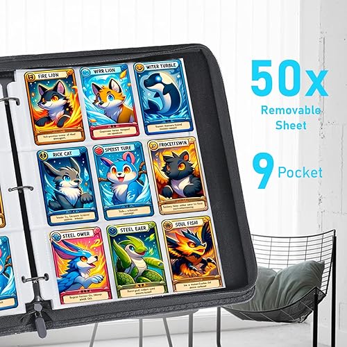 Miniatura 8 de Carpeta de tarjetas de béisbol de 900 bolsillos con mangas, 50 páginas extraíbles, 3 anillos con cremallera, álbum de tarjetas coleccionable con